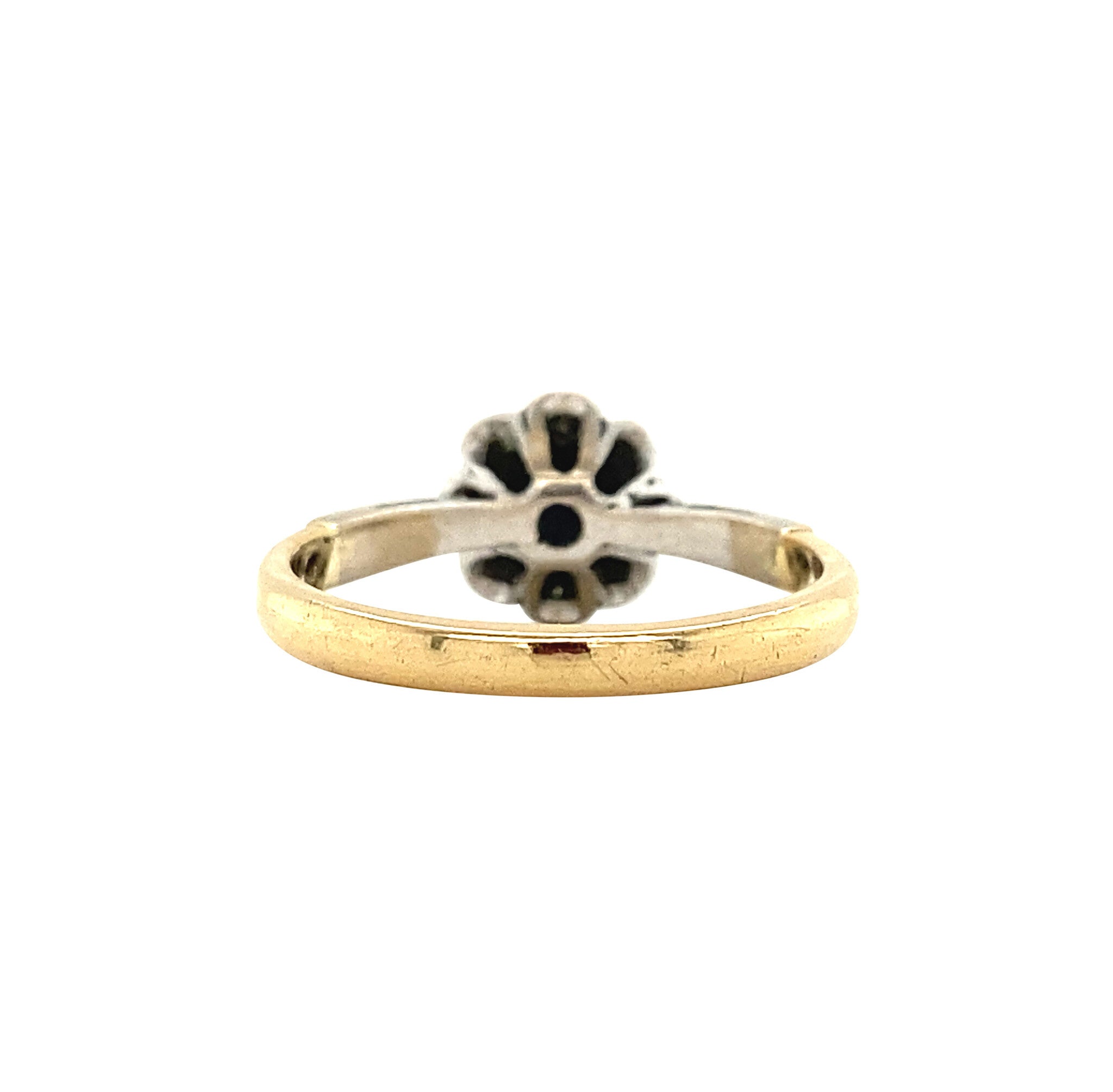 Gold entourage ring with sapphire and diamond 18 krt