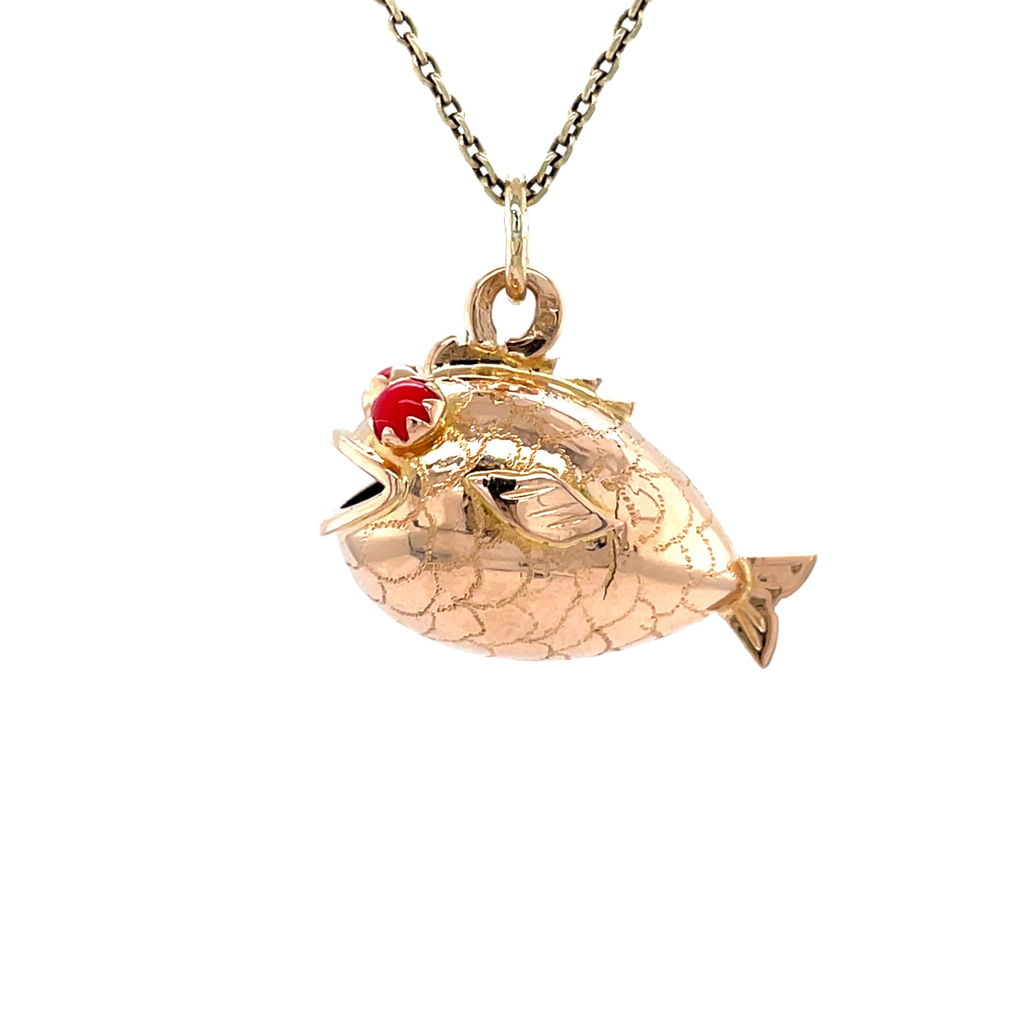 Roségouden vintage vis hanger met kleursteen 14 krt