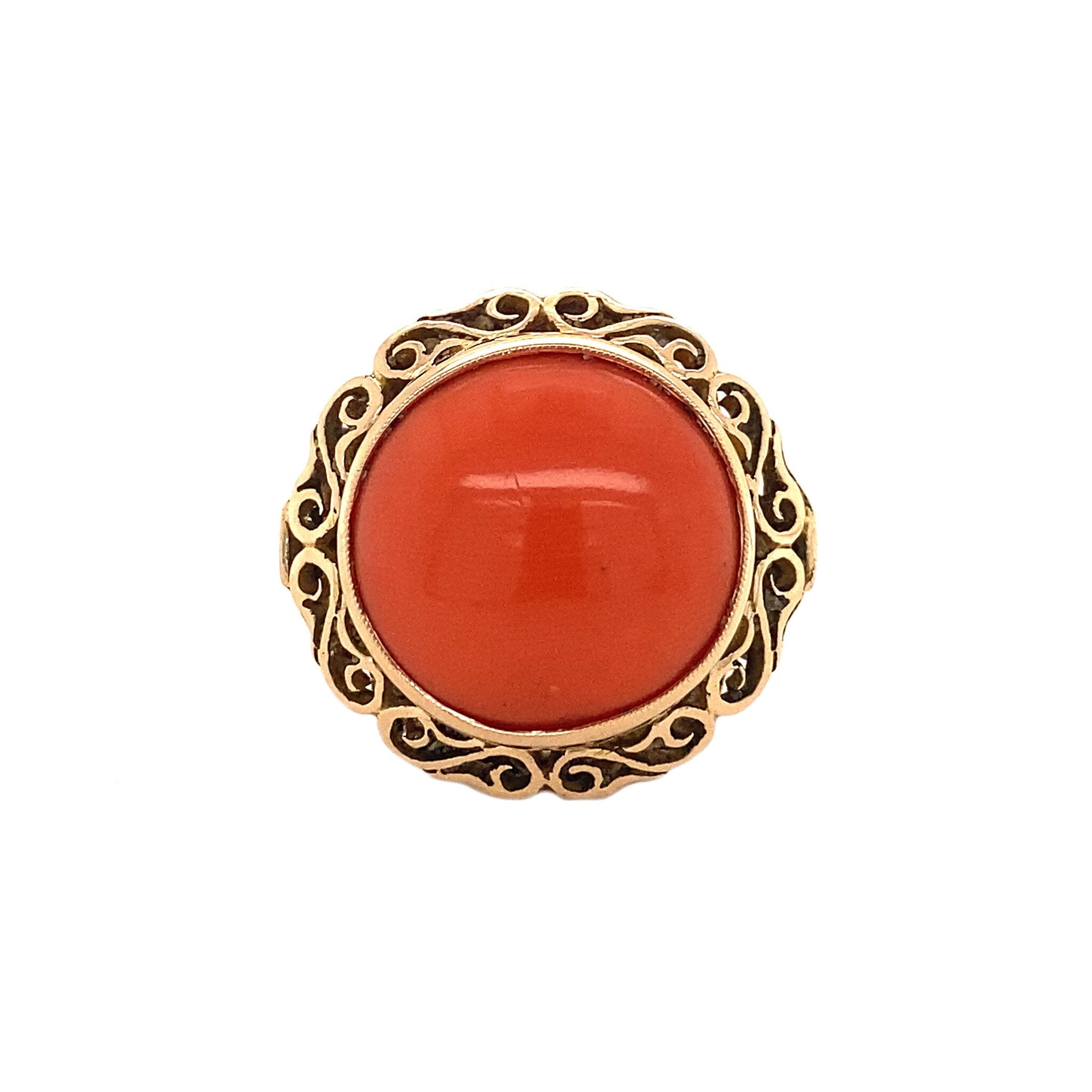 Gold ring with blood coral 14 krt