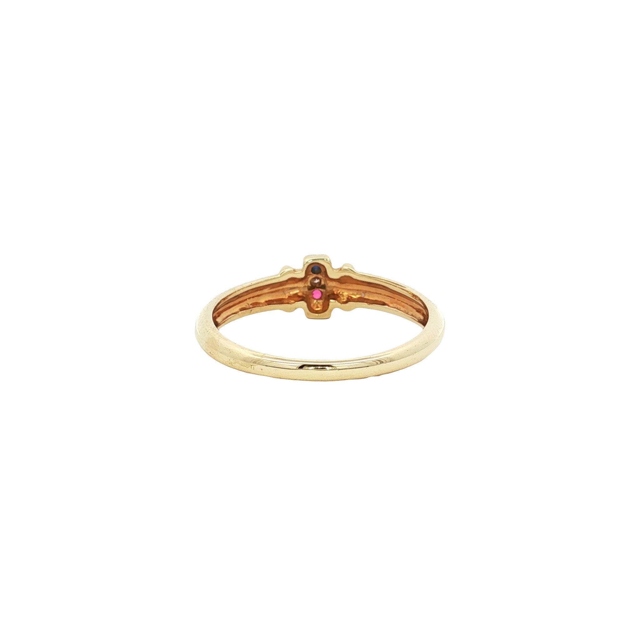 Gold vintage ring with ruby, sapphire and diamond 14 kt