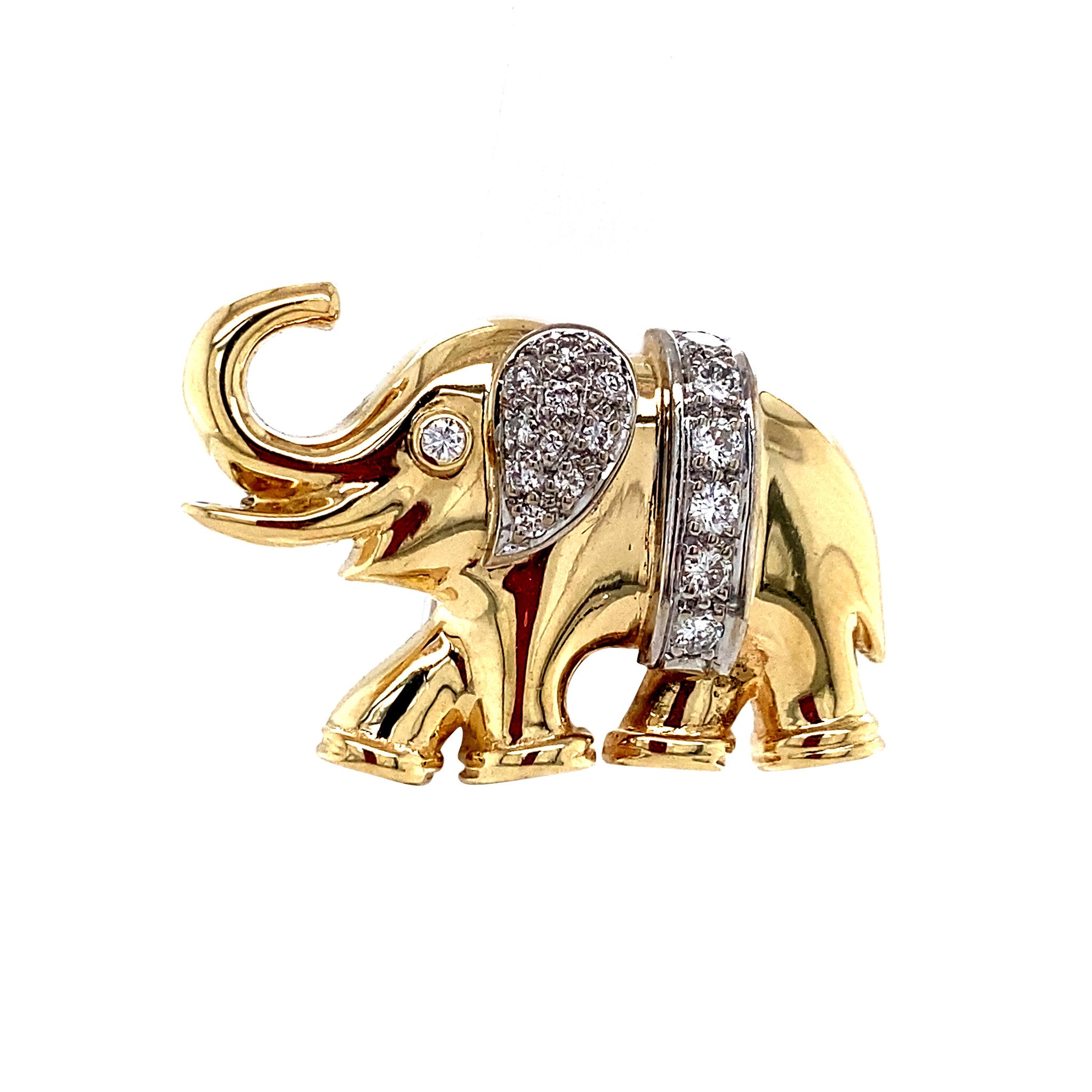 Gouden olifant broche met diamant 14 krt
