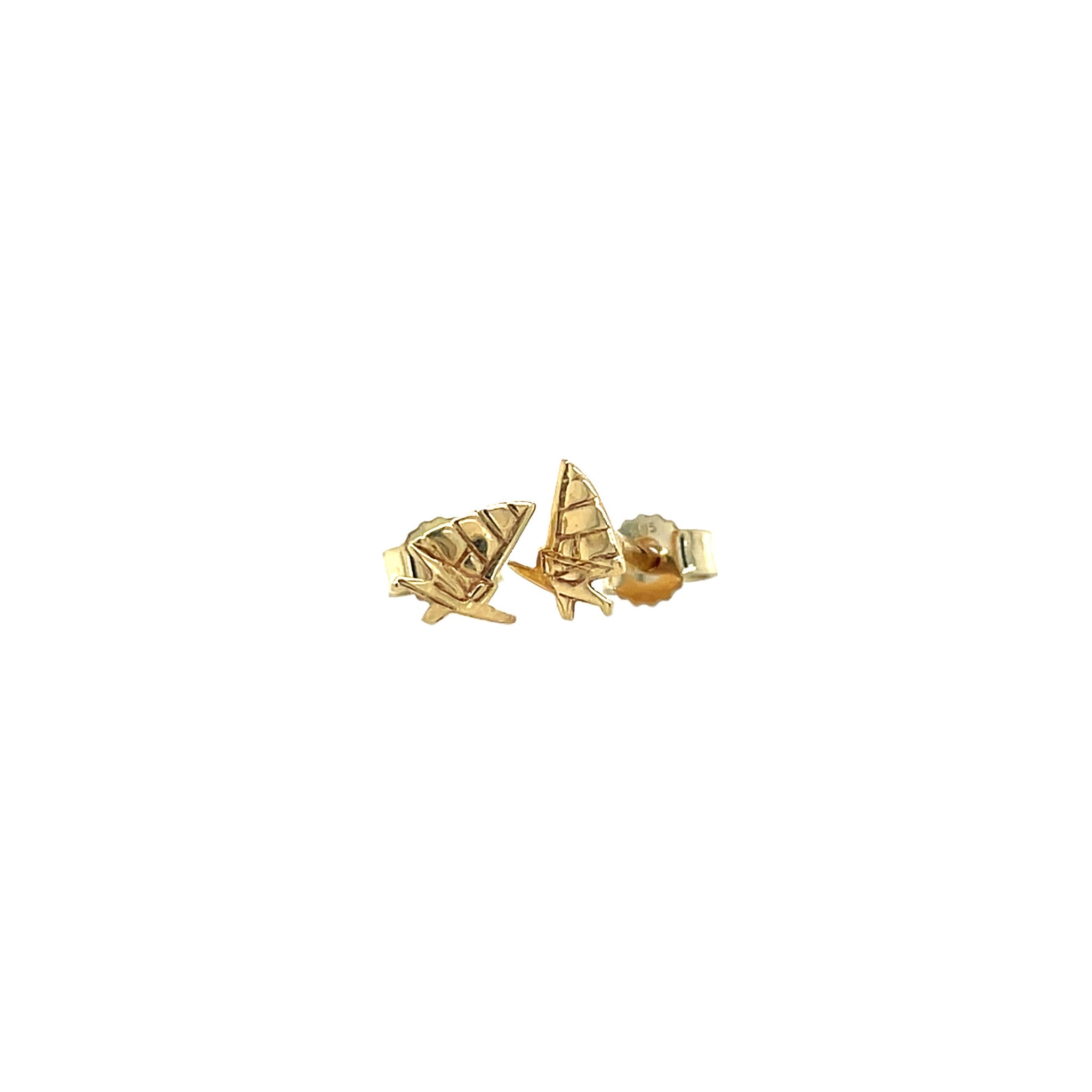 Vintage gold sailboat stud earrings, 14 kt