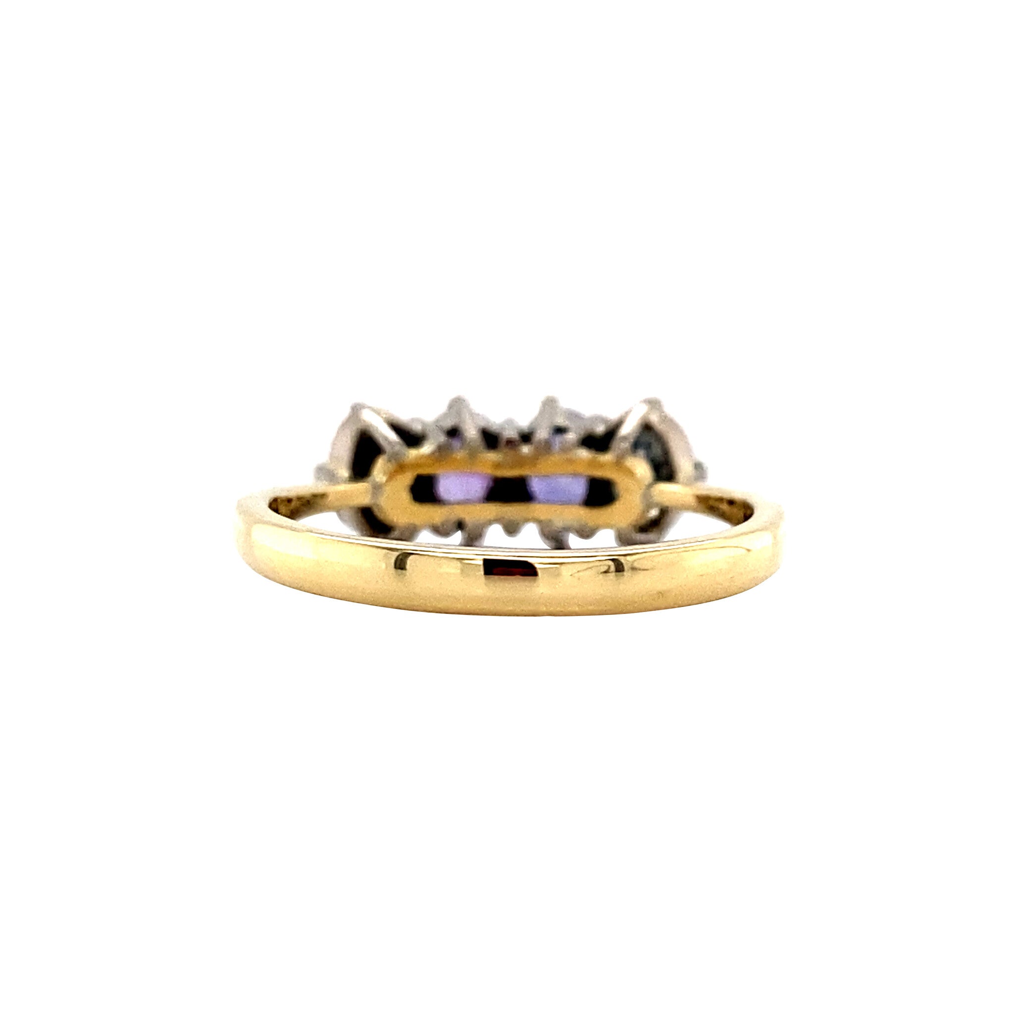 18 kt gold row ring with sapphire and diamond
