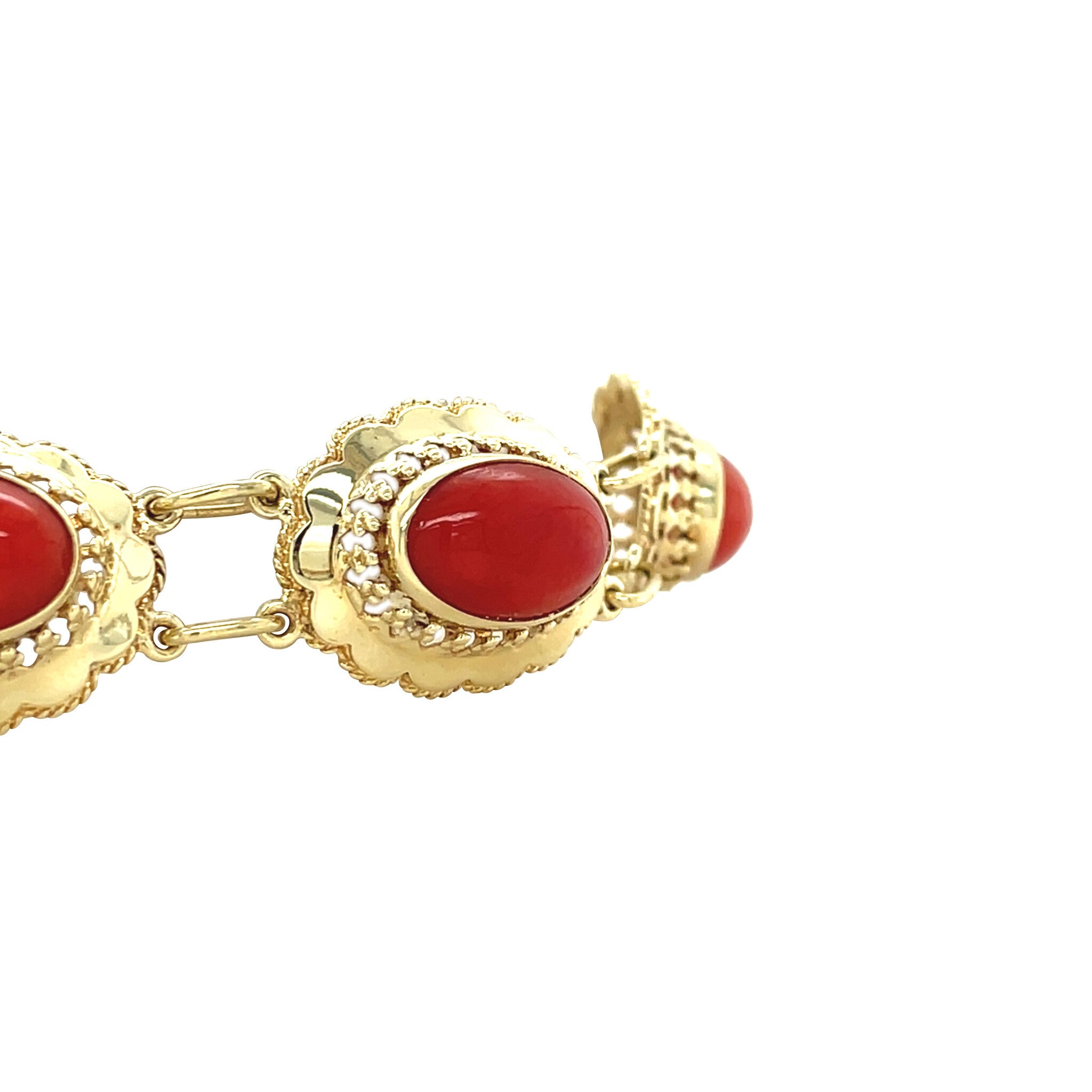 Gouden vintage bootjes armband met bloedkoraal 14 kt