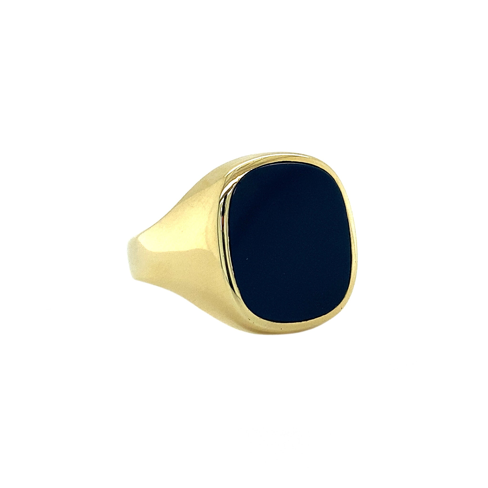 Gouden zegelring met blauwe laagsteen14 krt