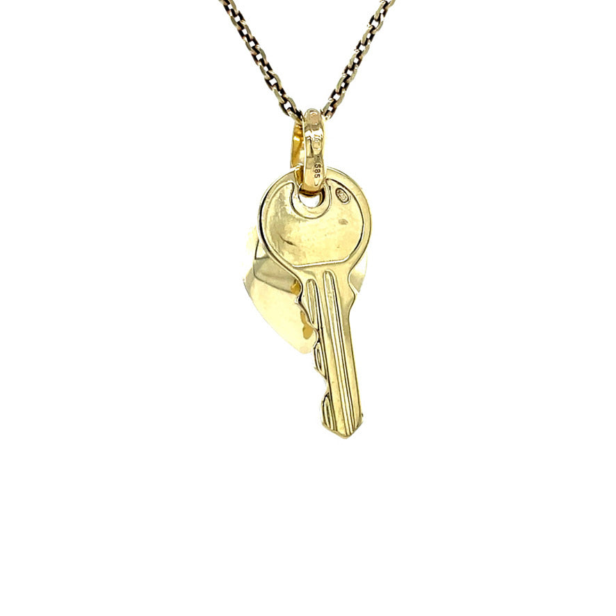 Gouden vintage hart met sleutel hanger 14 krt