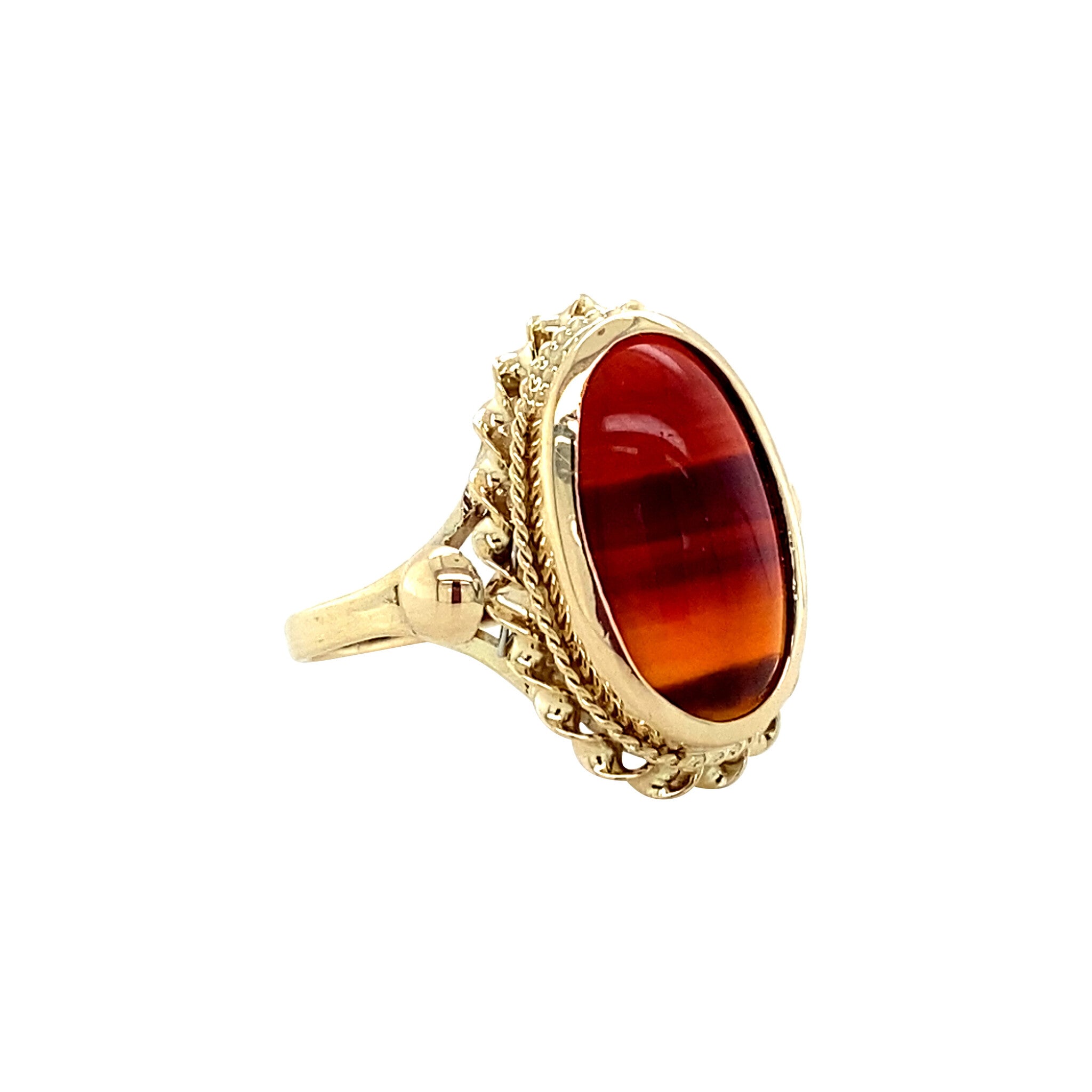 Gouden vintage ring met streepagaat 14 krt