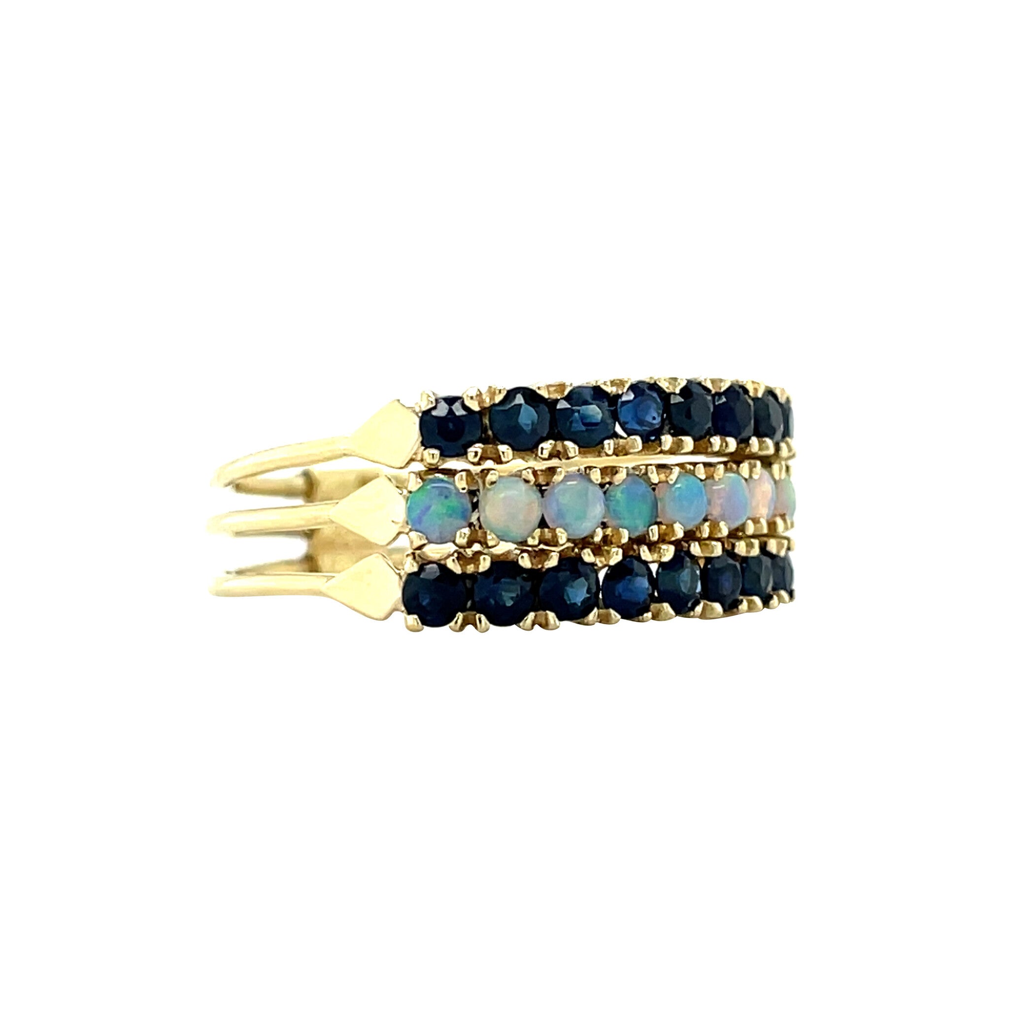 Vintage gold ring with sapphire and opal, 14 kt