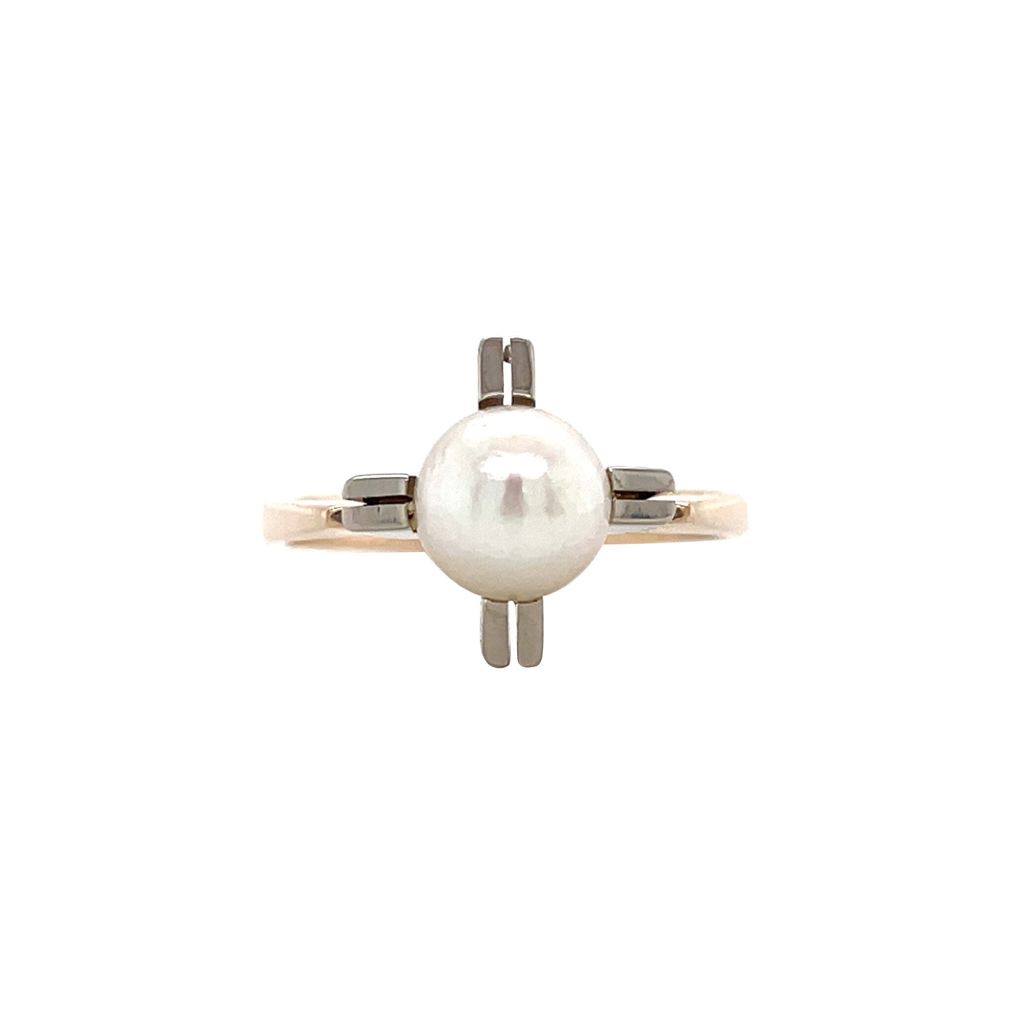 Bicolour vintage gold ring with pearl 14 kt