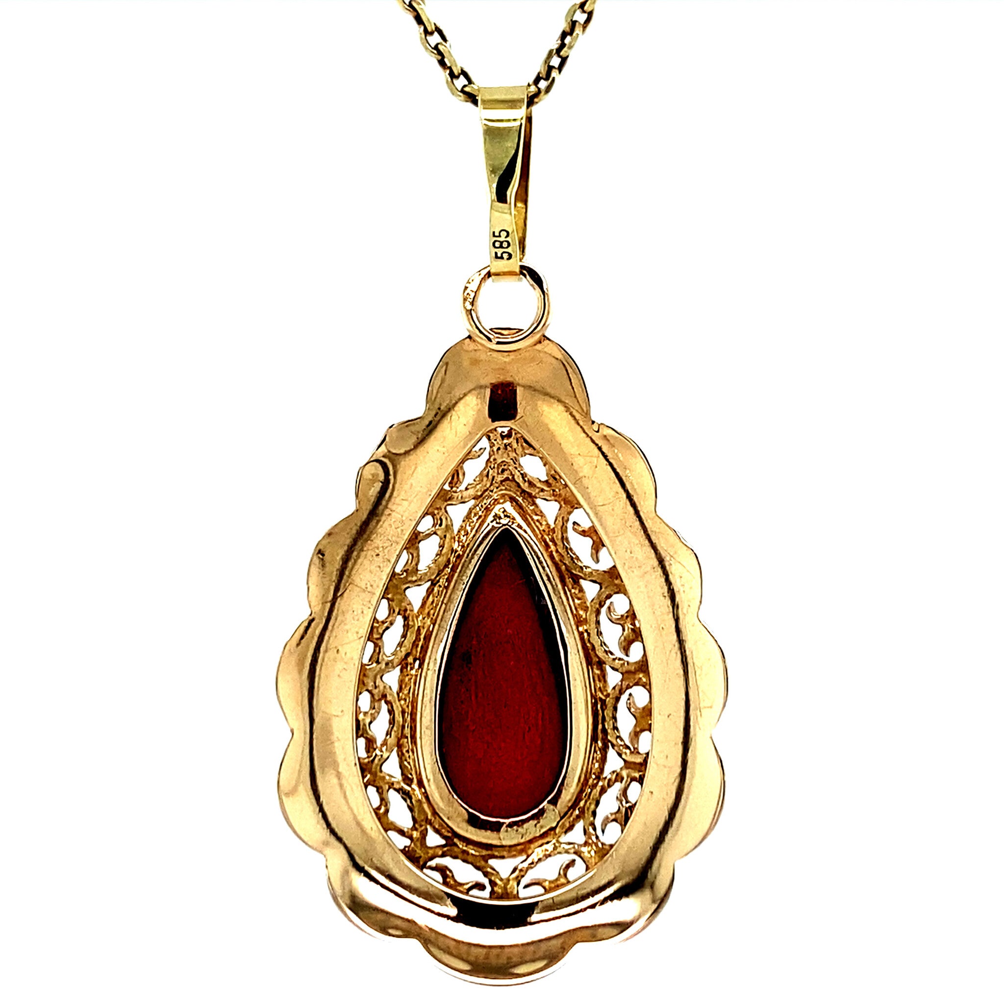 Gouden hanger met bloedkoraal 14 krt