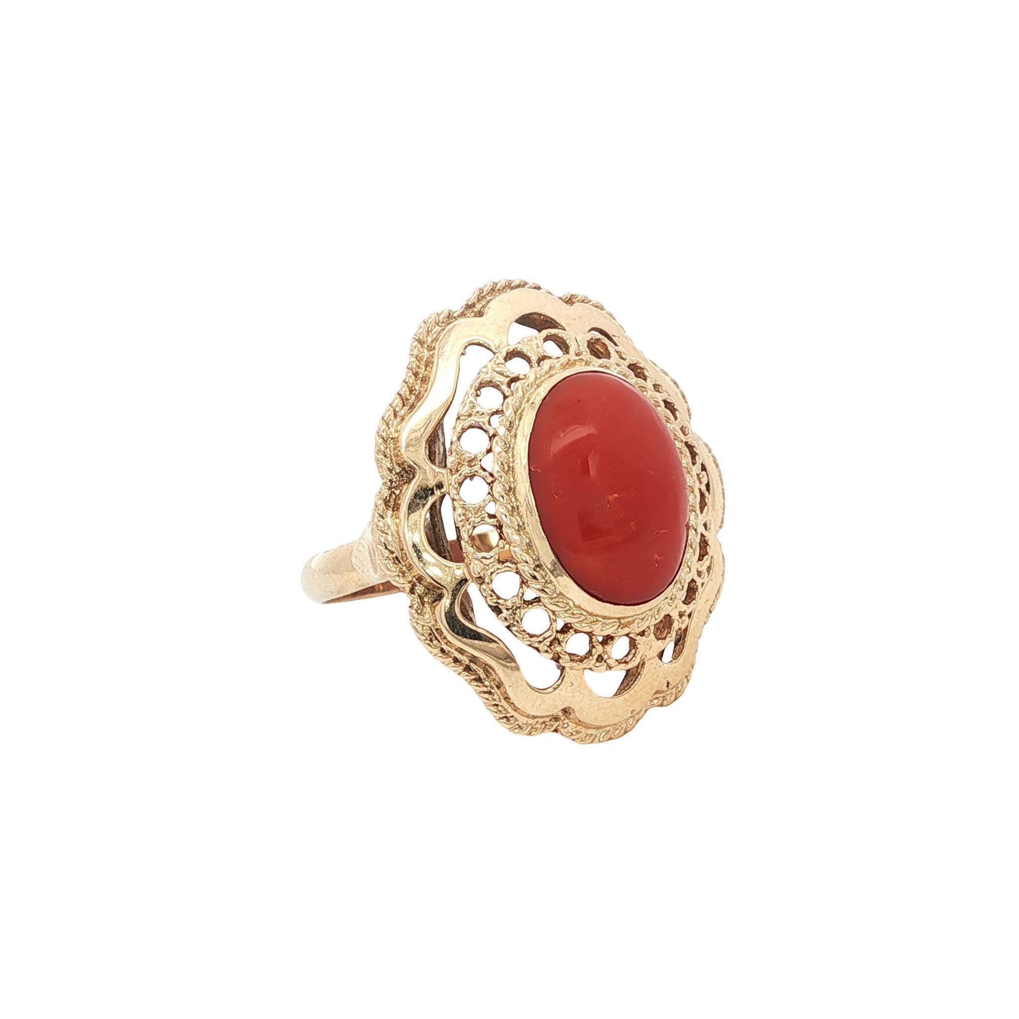 Gouden vintage ring met bloedkoraal 14 krt