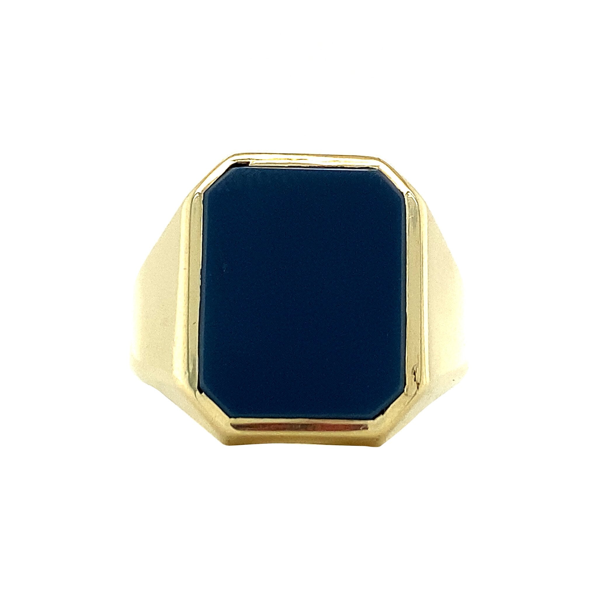 Gold signet ring with blue layer stone 14 krt