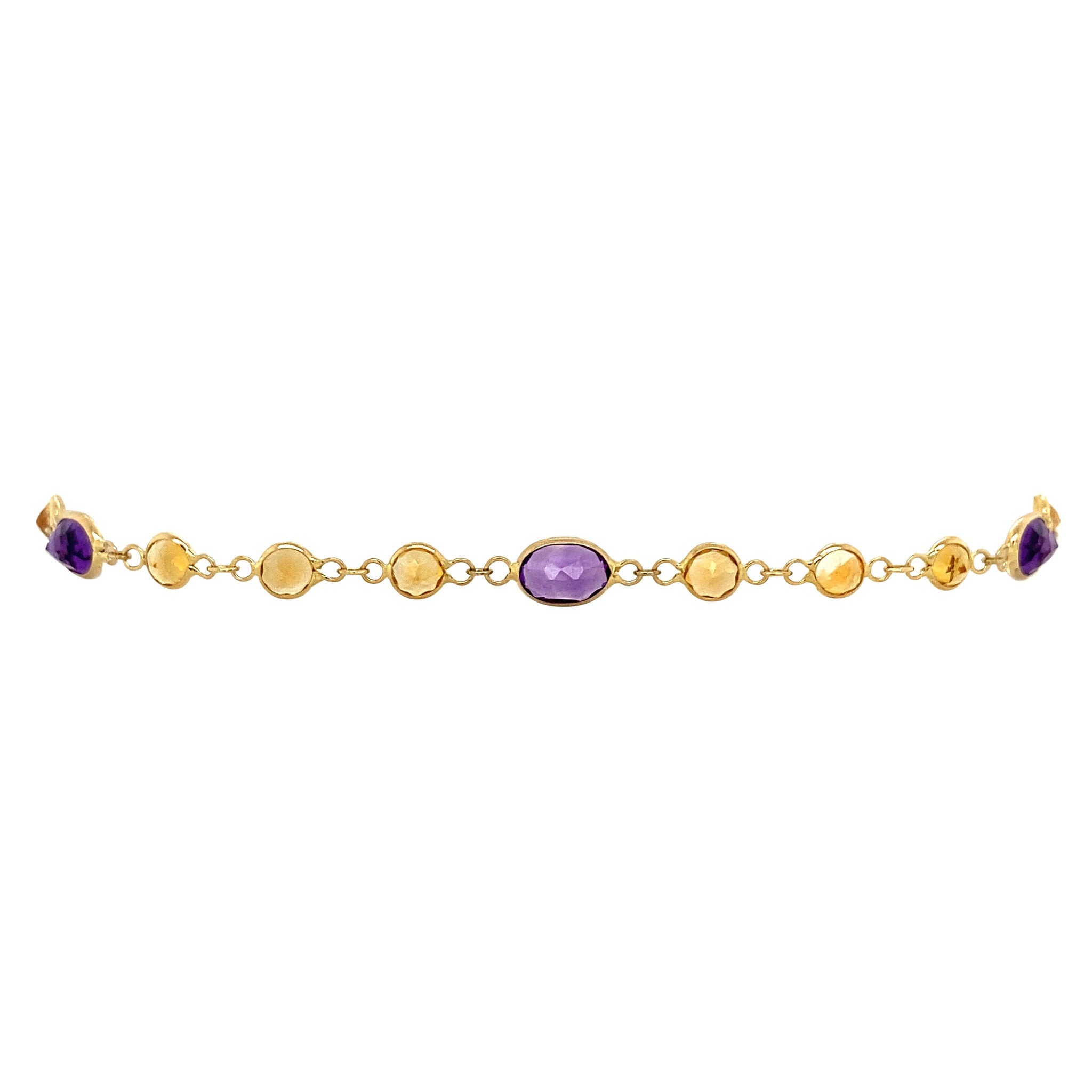Gold bracelet with amethyst and citrine, 19.5 cm, 18 kt