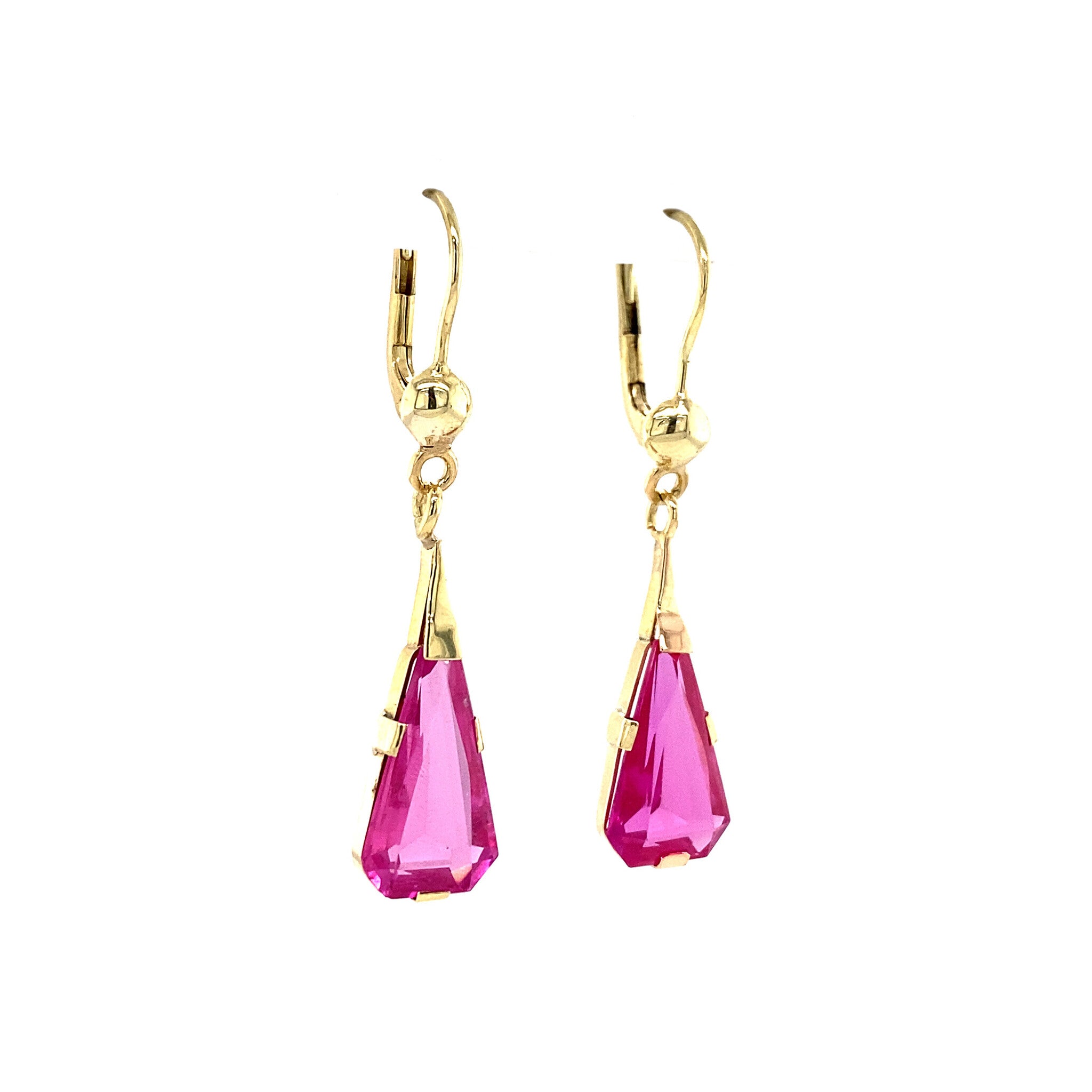 Gold earrings with ruby, 14 kt