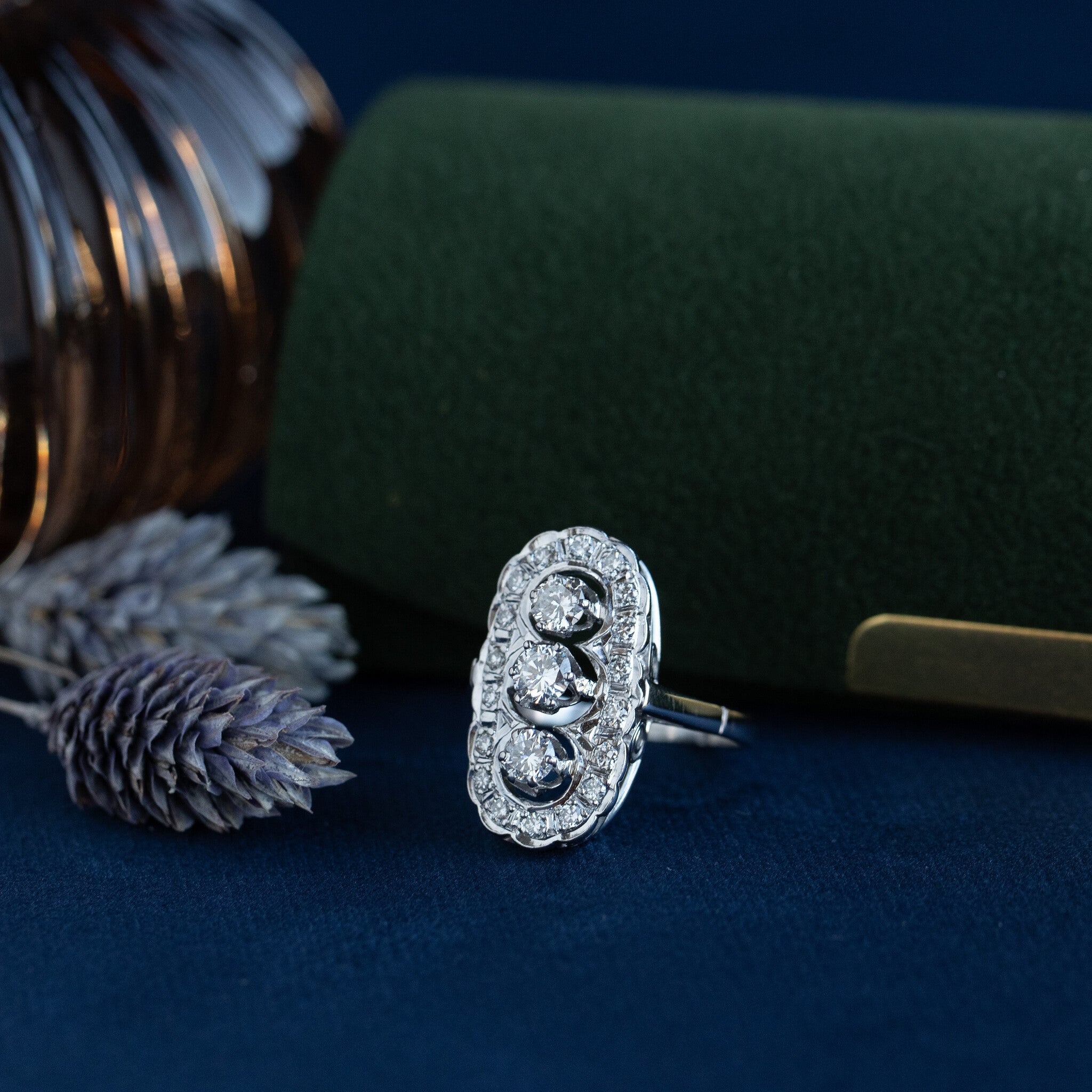 Witgouden vintage prinsessen ring met diamant 14 krt