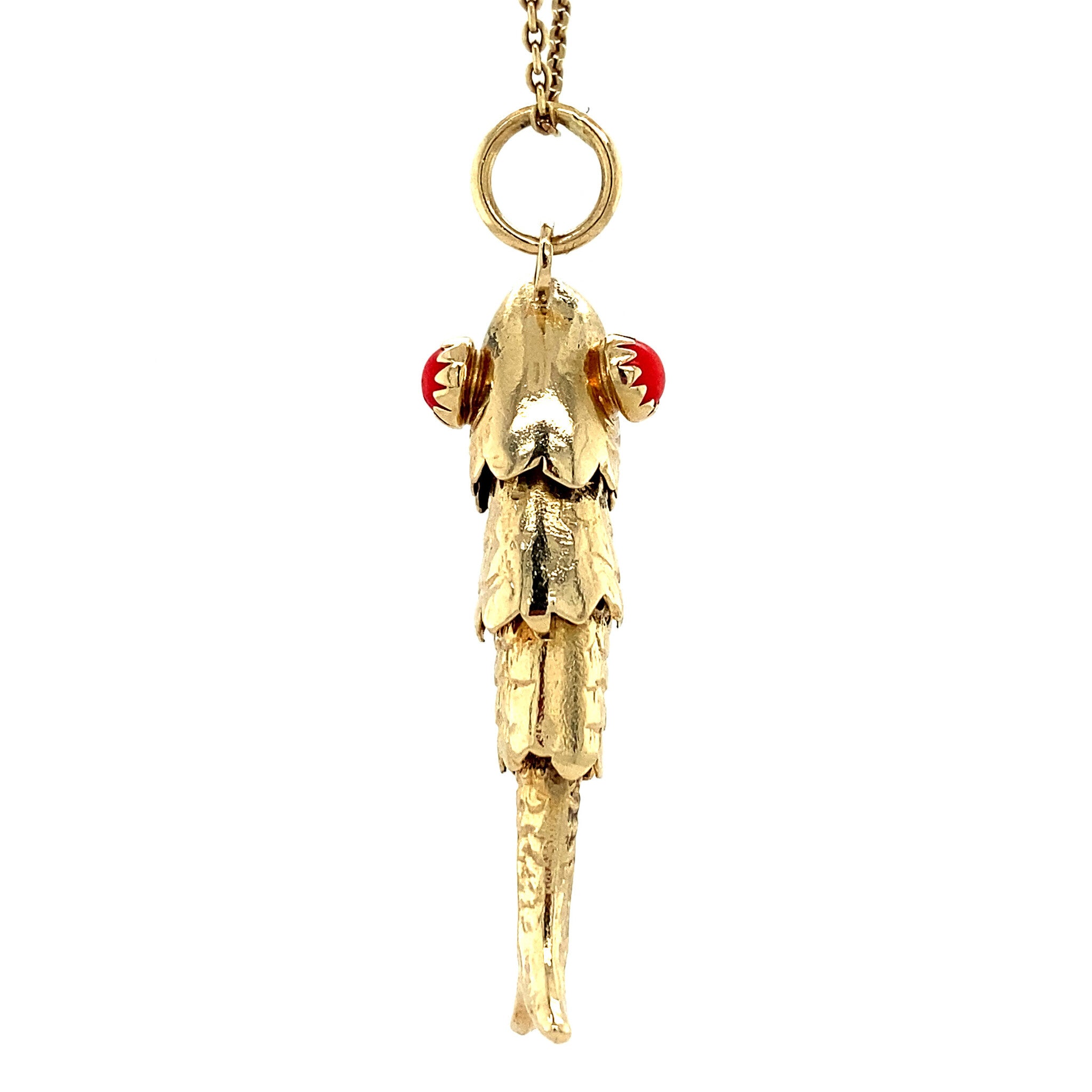 Gouden hanger vis met bloedkoraal 14 krt