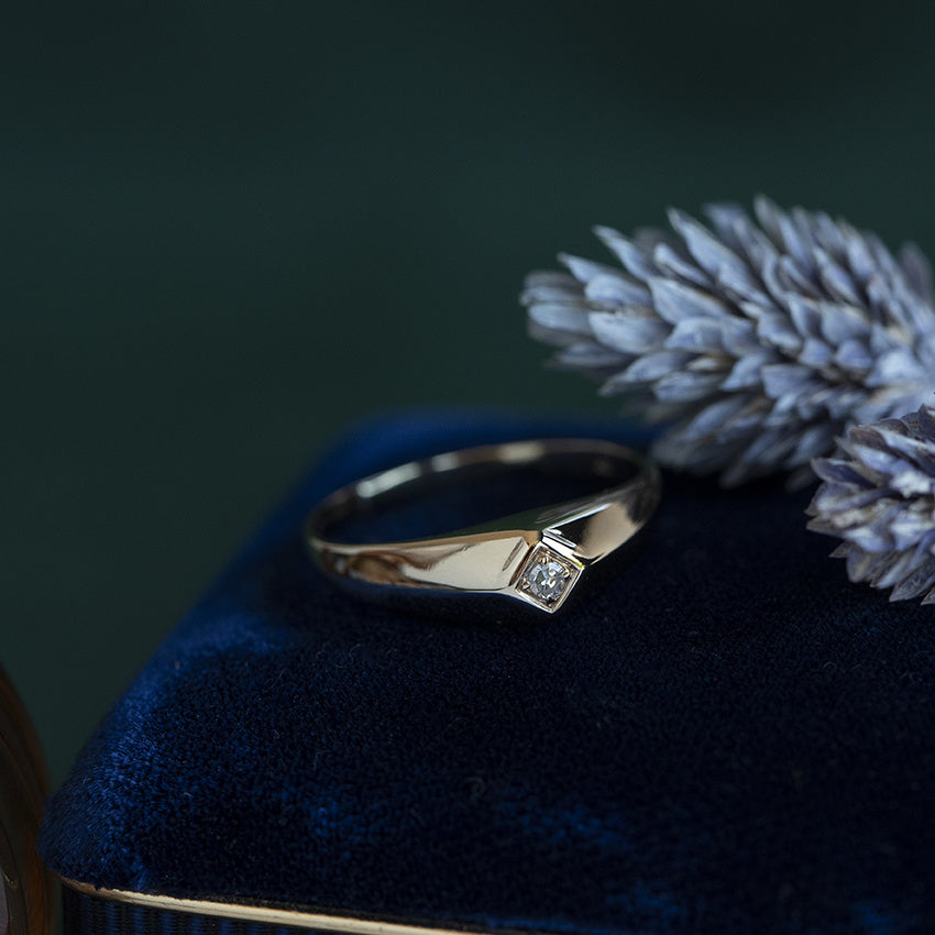 Gouden vintage solitair ring met diamant 14 krt