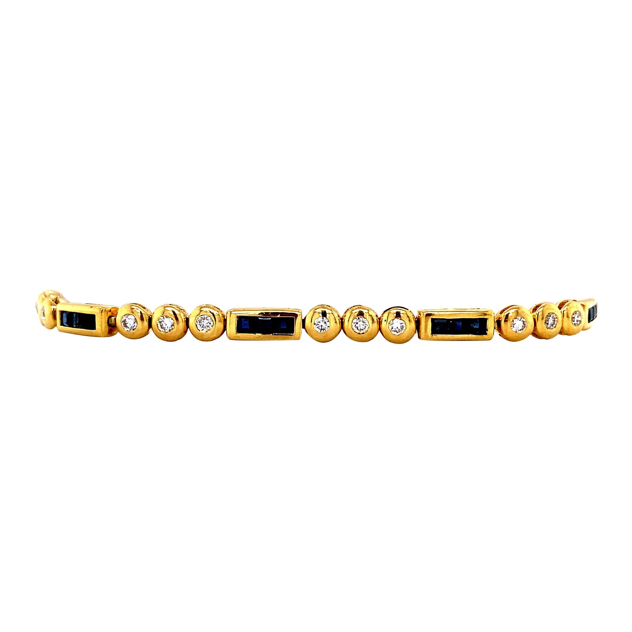 Gouden vintage armband met saffier en diamant 18 krt