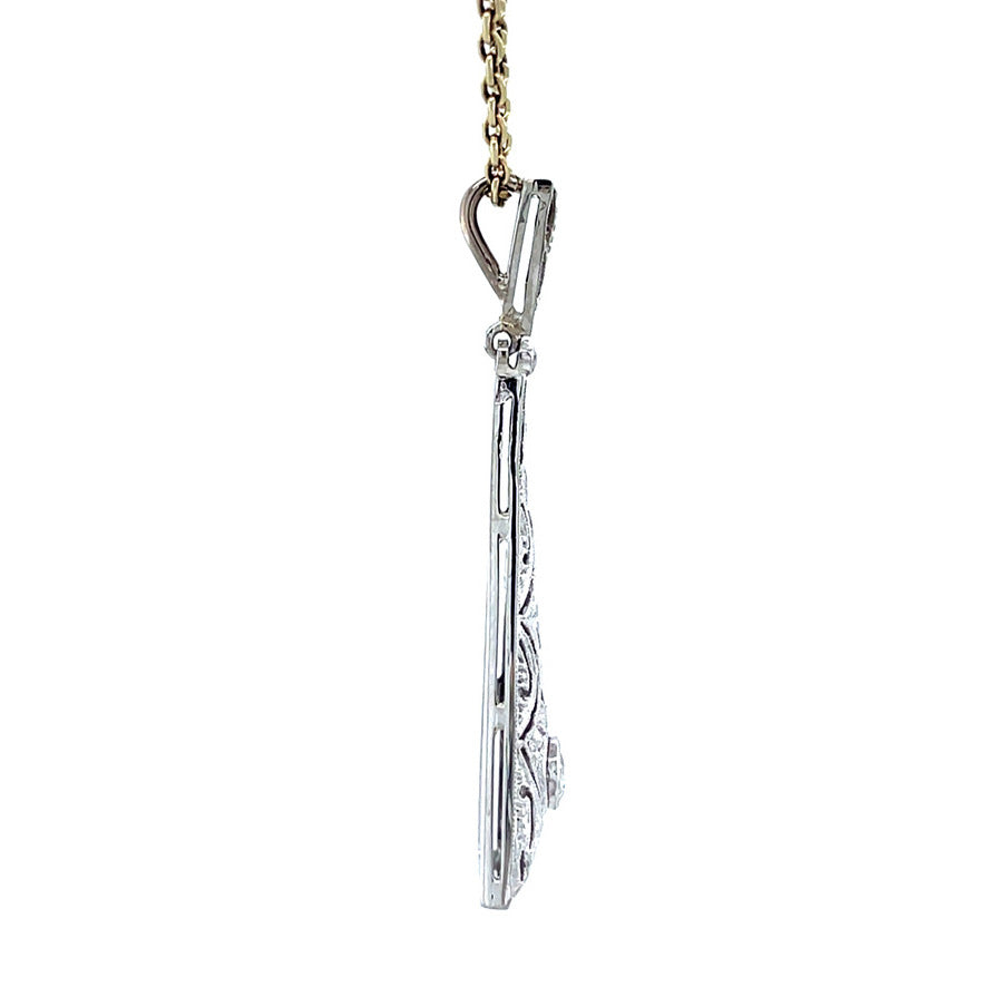 Vintage white-gold pendant with diamond, 14 kt