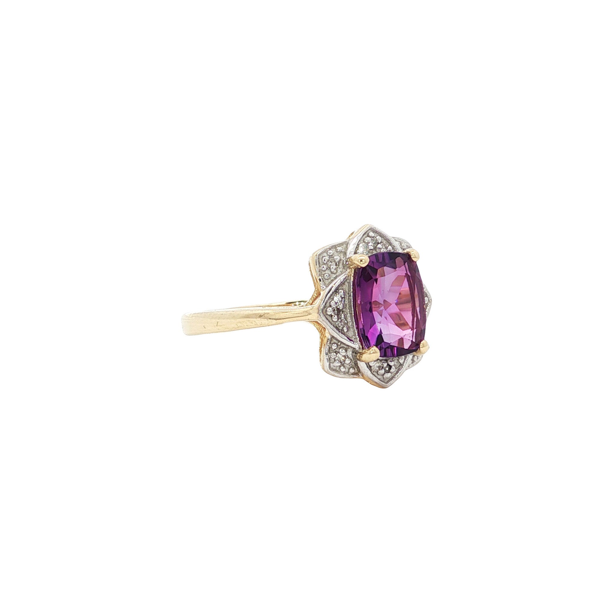 Ring met amethist en diamant 9 kt
