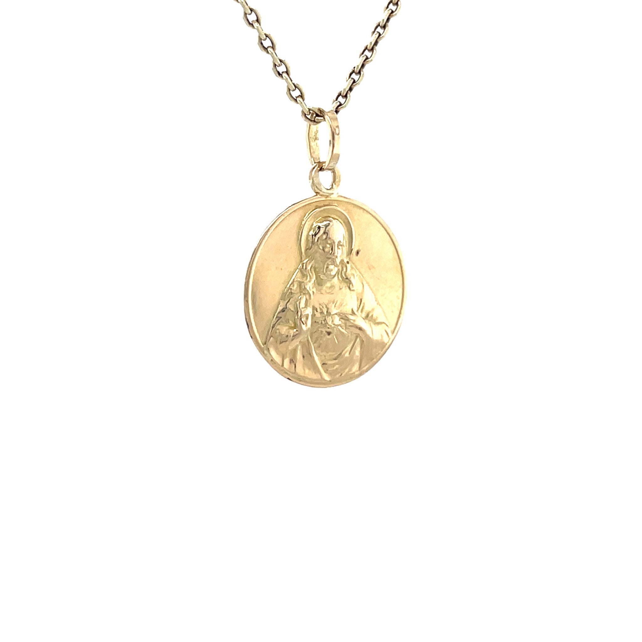 Gouden vintage hanger met Jozef, Maria en Jezus 14 krt