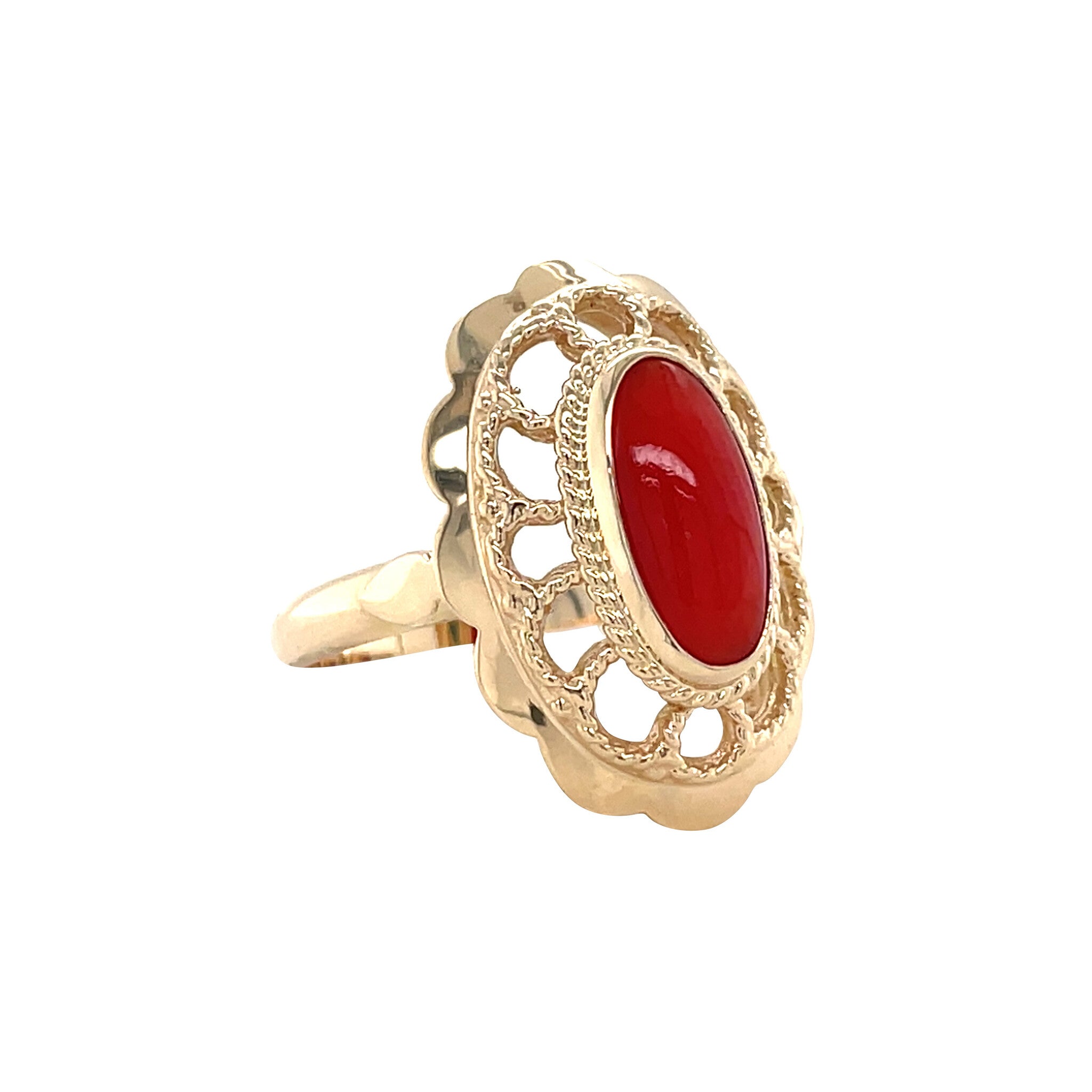 Gouden vintage ring met bloedkoraal 14 krt