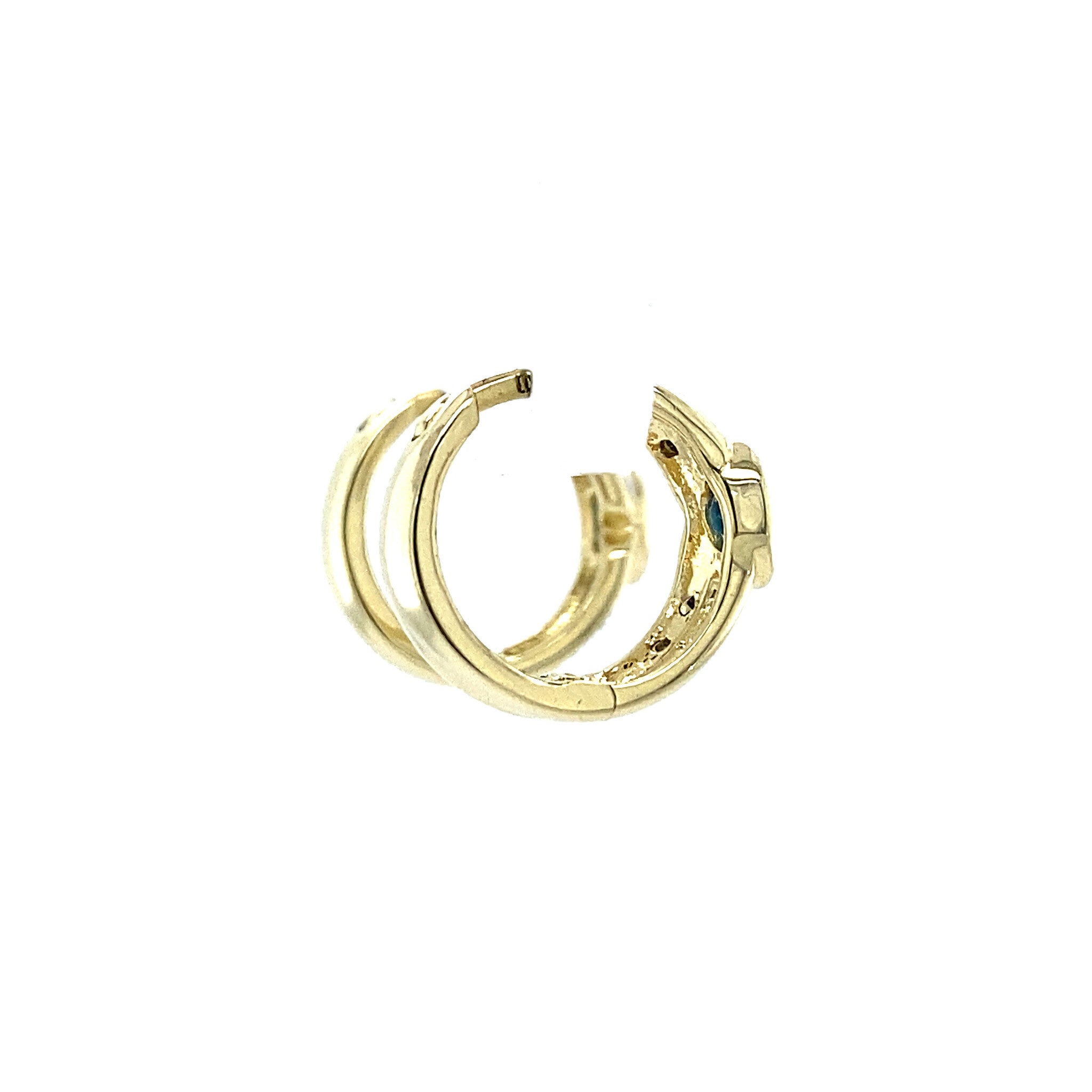 Gold hoop earrings with diamond and topaz, 14 kt