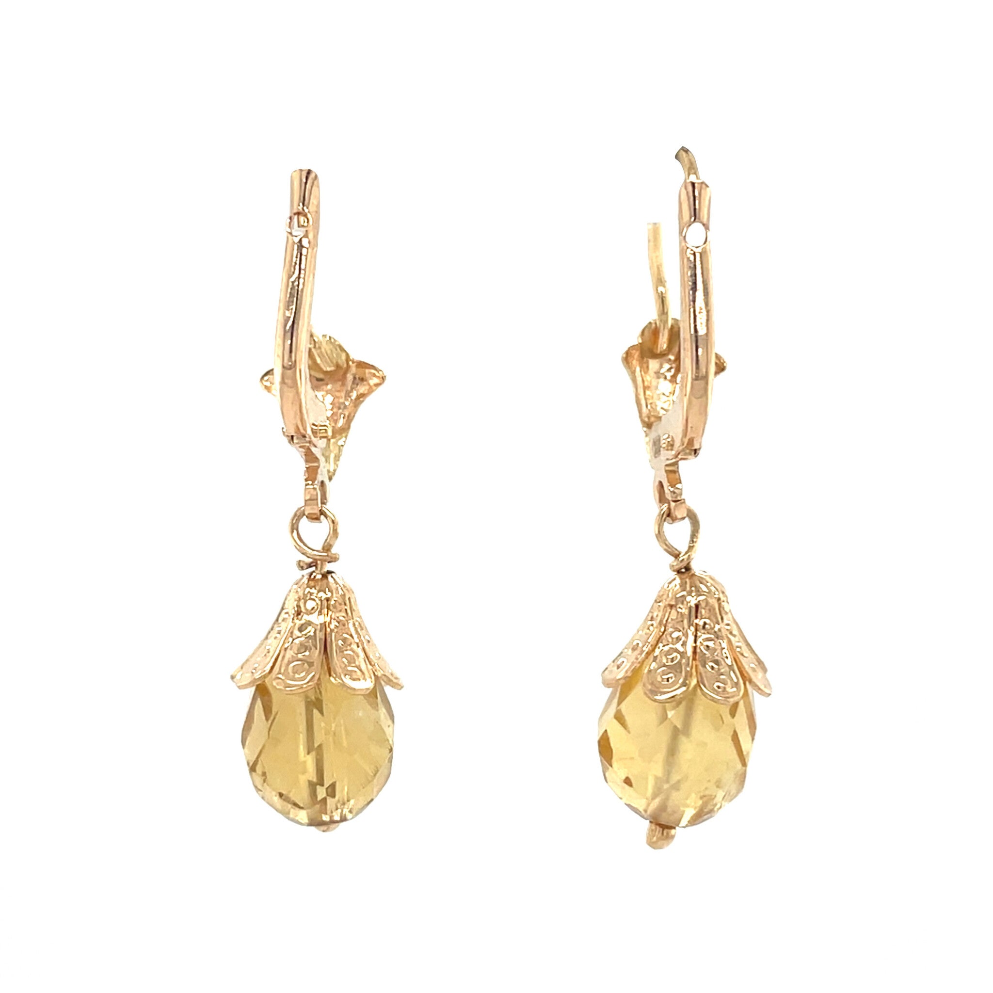 Vintage 18 kt gold dangle earrings with citrine