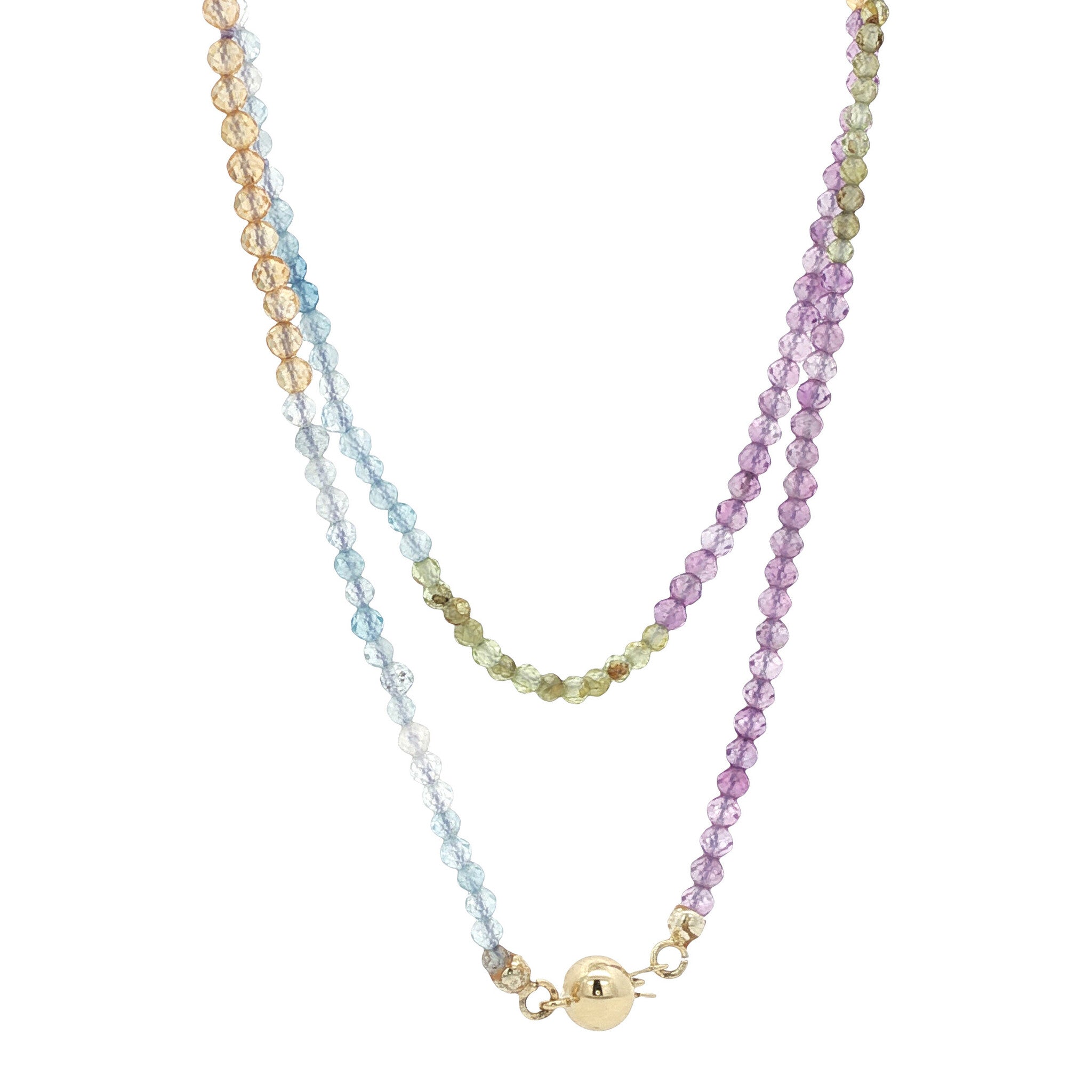 Amethist, citrien, peridoot en aquamarijn collier met gouden sluiting 14 kt