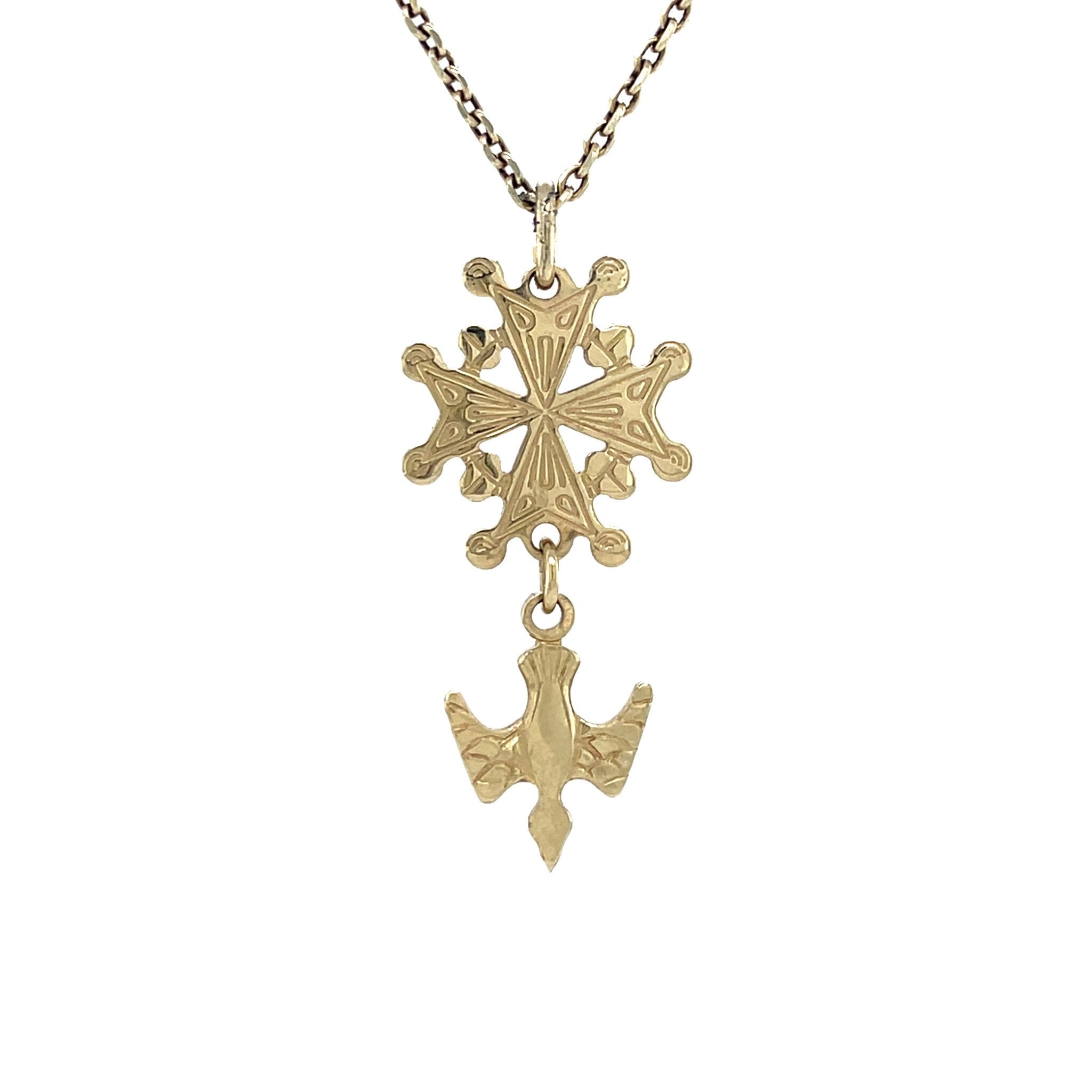 Gold vintage Huguenot cross pendant 14 krt