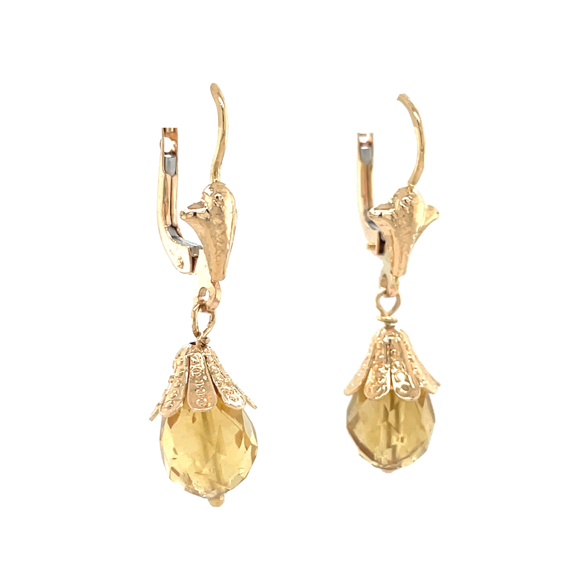 Vintage 18 kt gold dangle earrings with citrine
