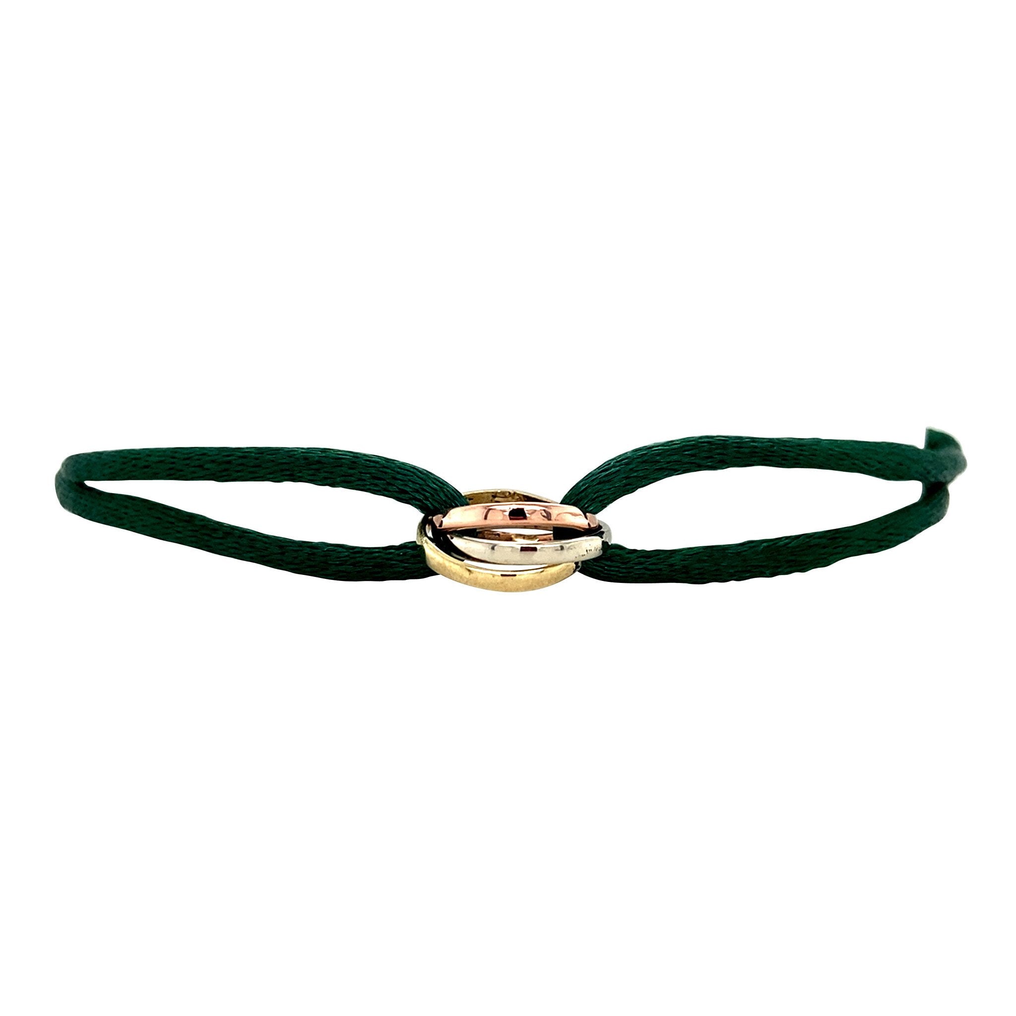 Satin bracelet with trinity link 14 kt