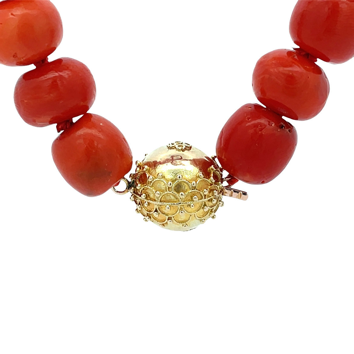 Vintage bloedkoraal collier met gouden sluiting 14 kt