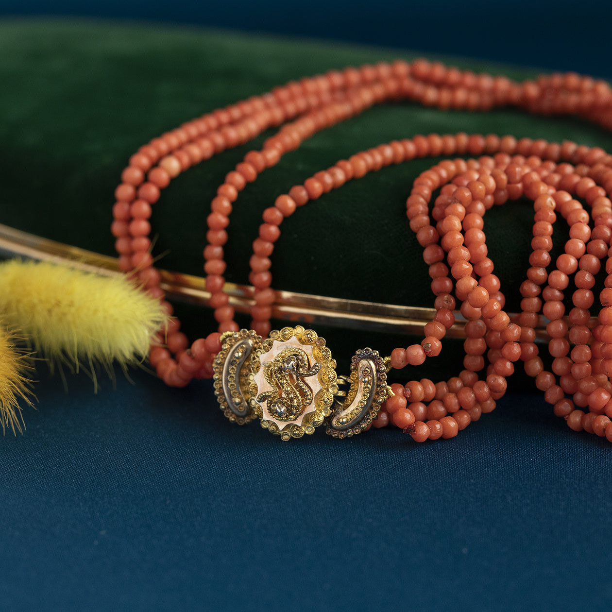 Blood coral necklace with 14-carat gold clasp