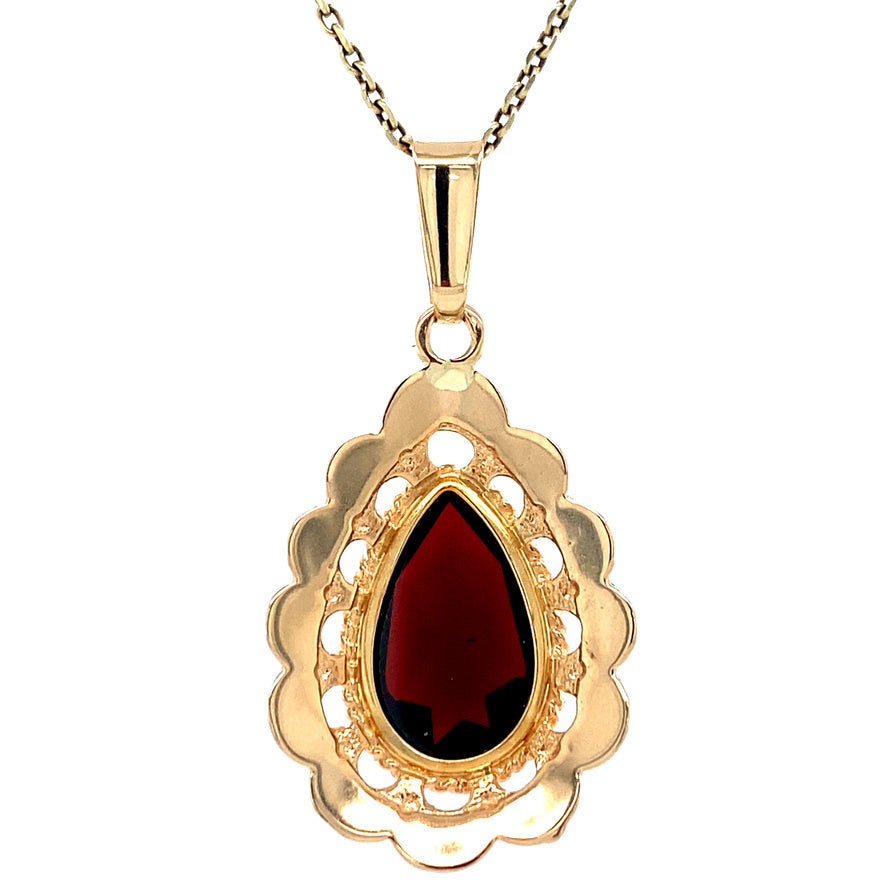 Gouden vintage hanger met granaat 14 krt