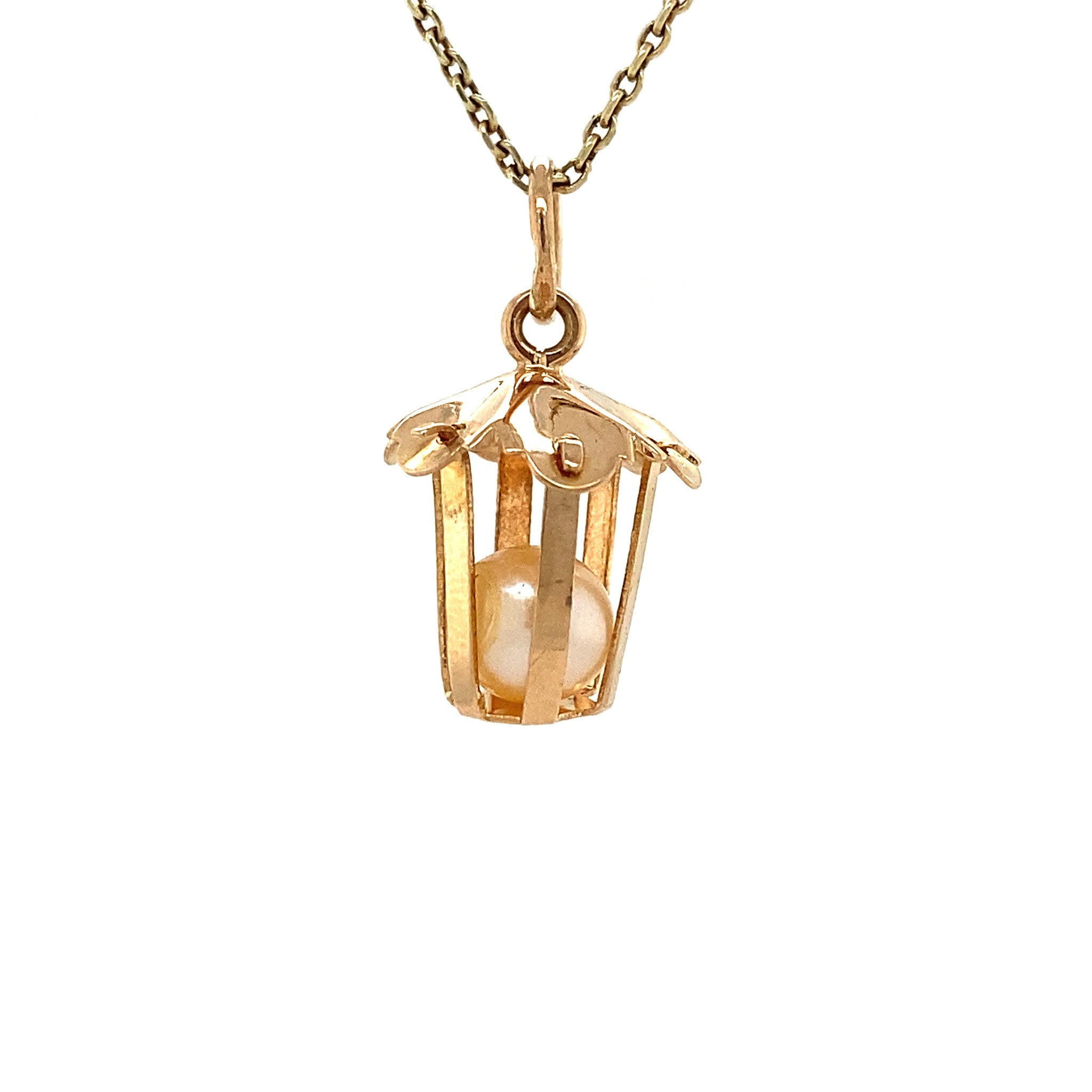 Gouden hanger lantaarn met parel 18 krt