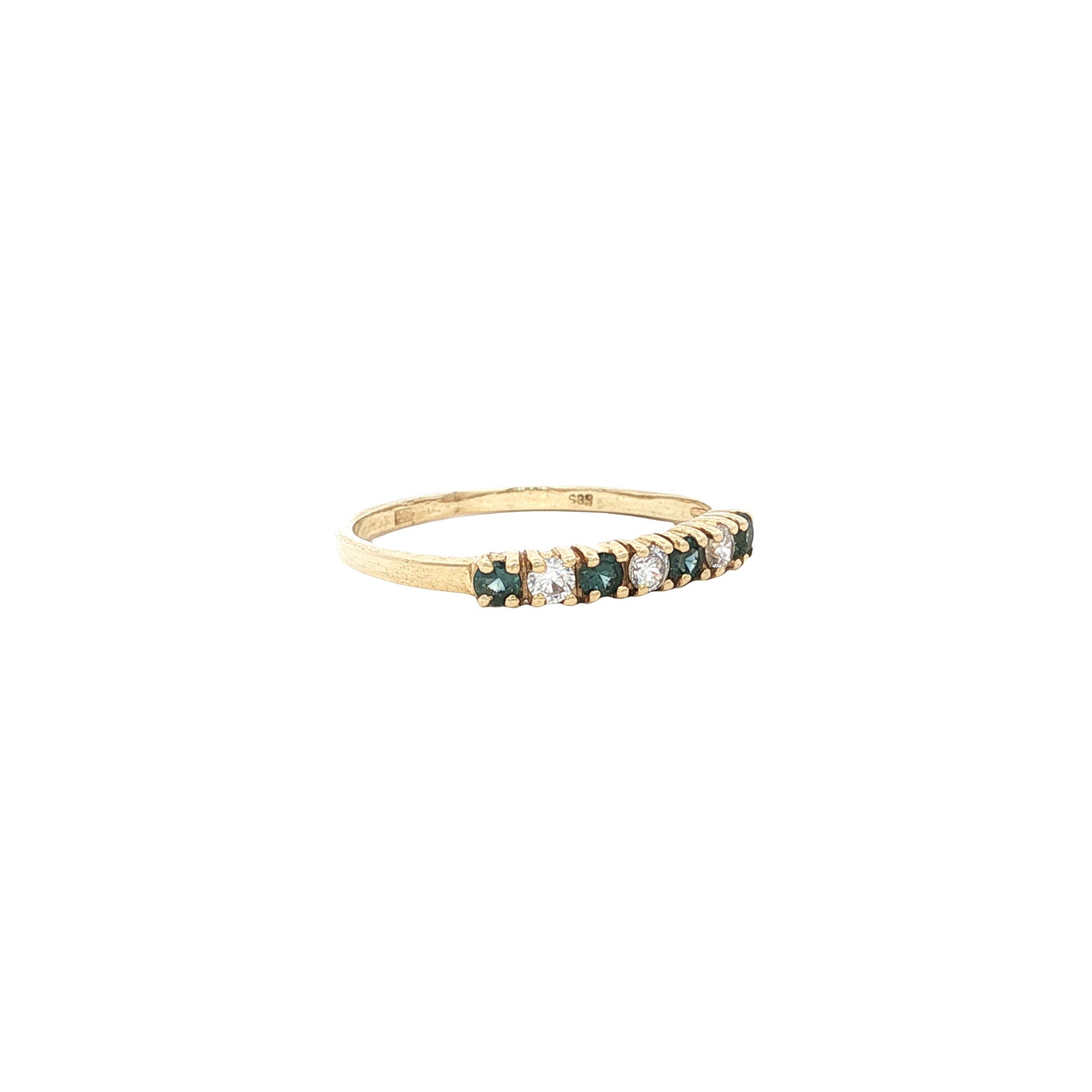 Gouden vintage rijring met saffier en zirkonia 14 kt