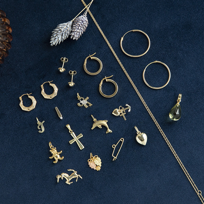 Bicolour vintage leaves pendant 10 kt