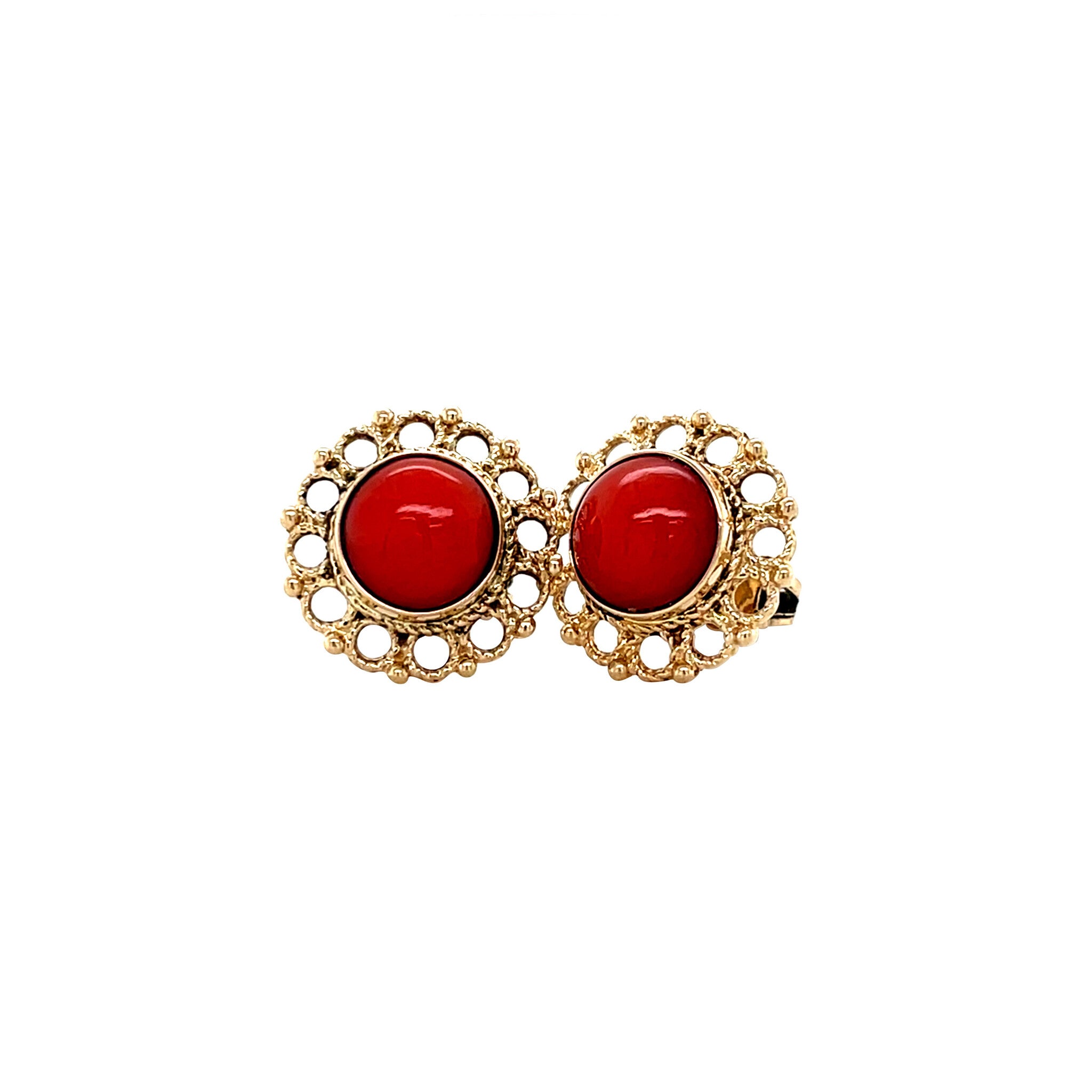 Vintage gold stud earrings with blood coral 14 kt
