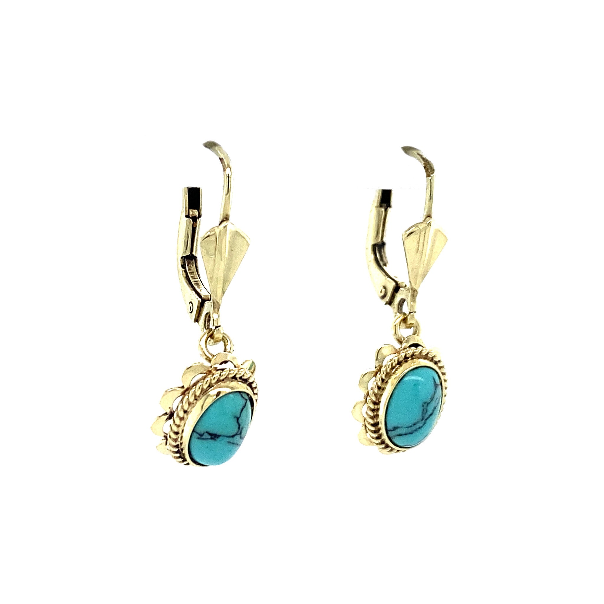 Gouden oorhangers met turquoise 14 krt