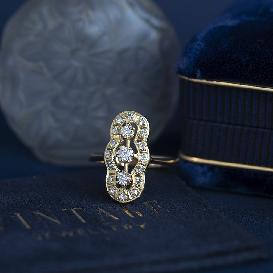 Vintage gold princess ring with diamond, 14 kt