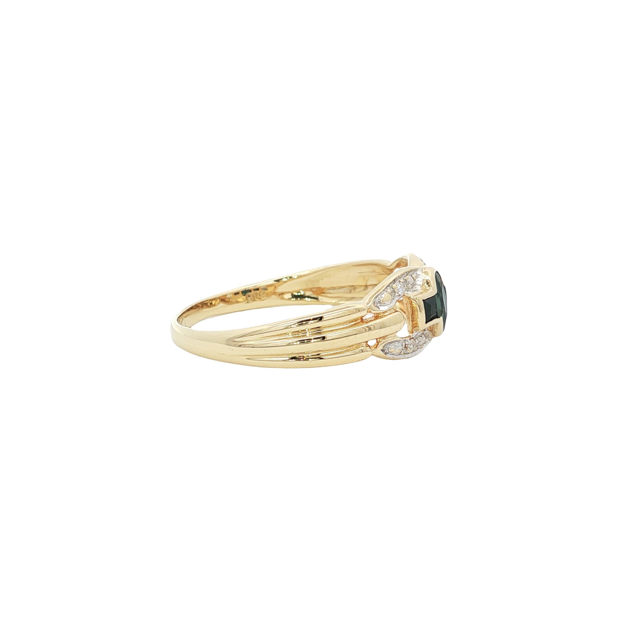 Gouden vintage ring met saffier en diamant 14 kt