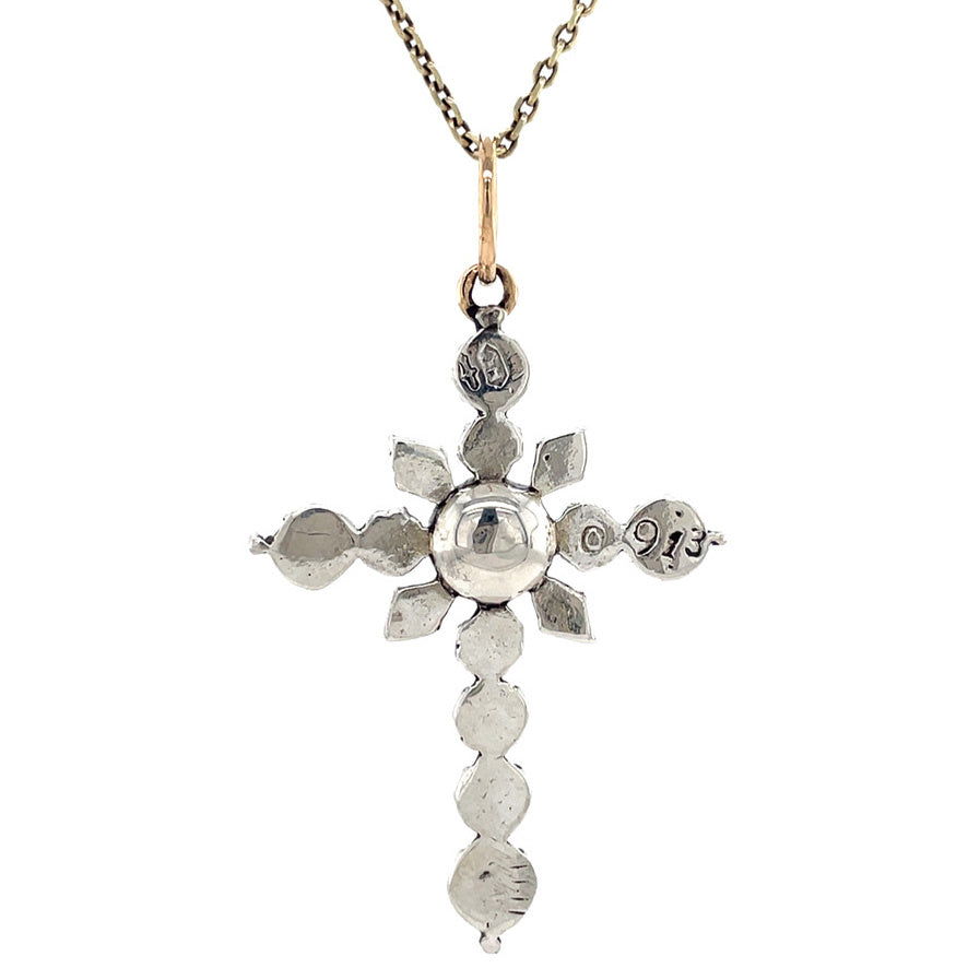 Zilveren vintage victoriaanse kruis hanger met roosdiamant 925/14 krt