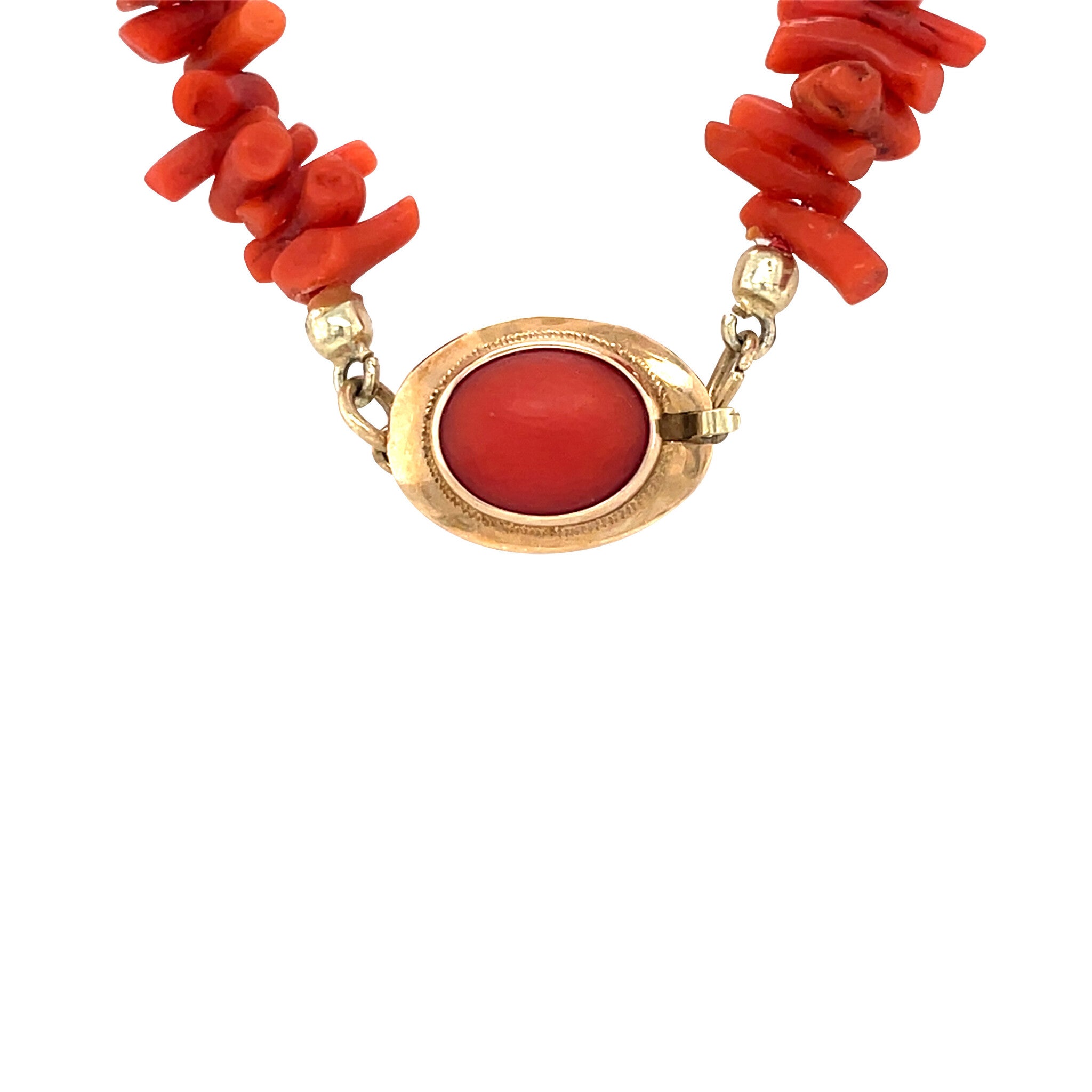 Vintage bloedkoraal collier met gouden sluiting 14 krt