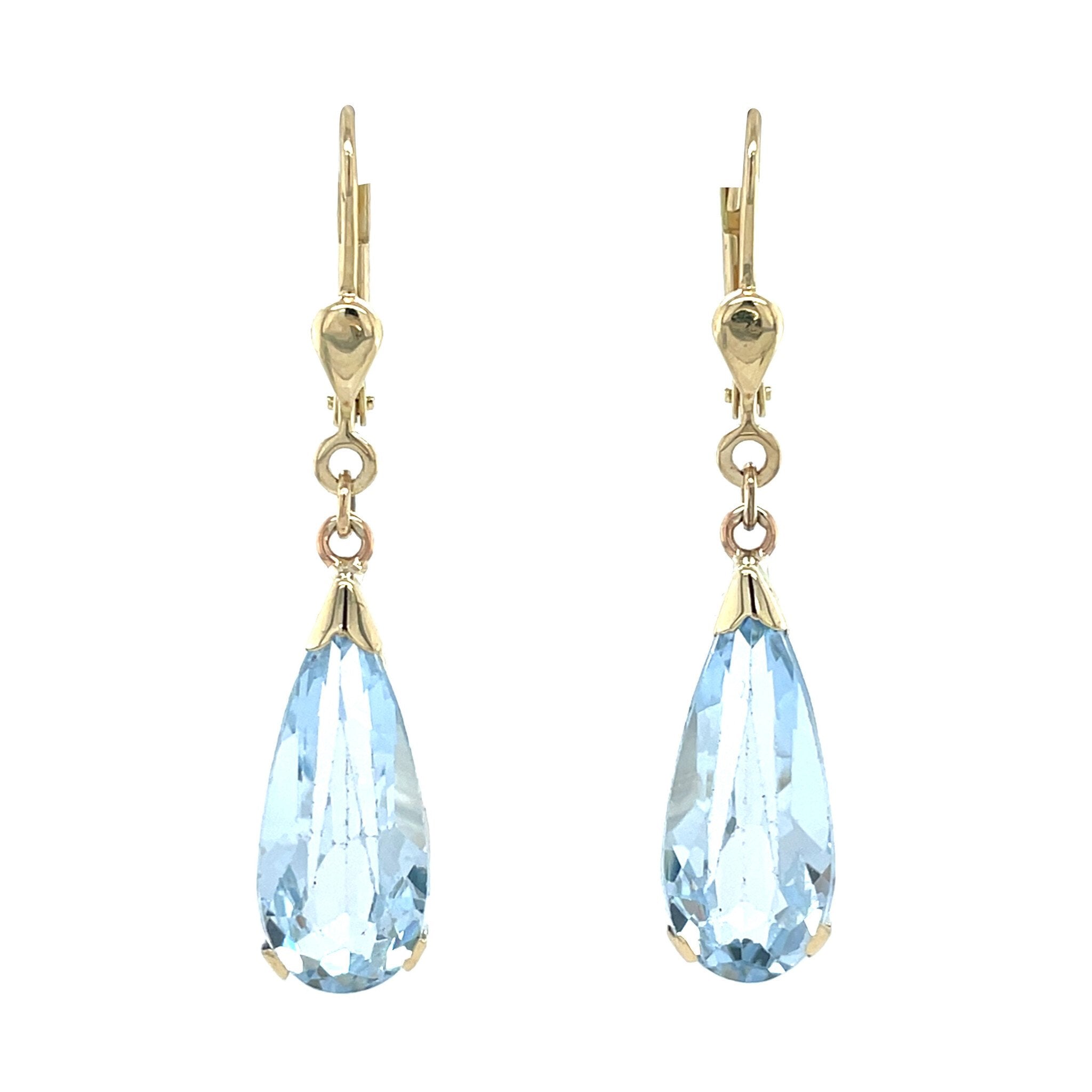 Vintage gold dangle earrings with spinel, 14 kt