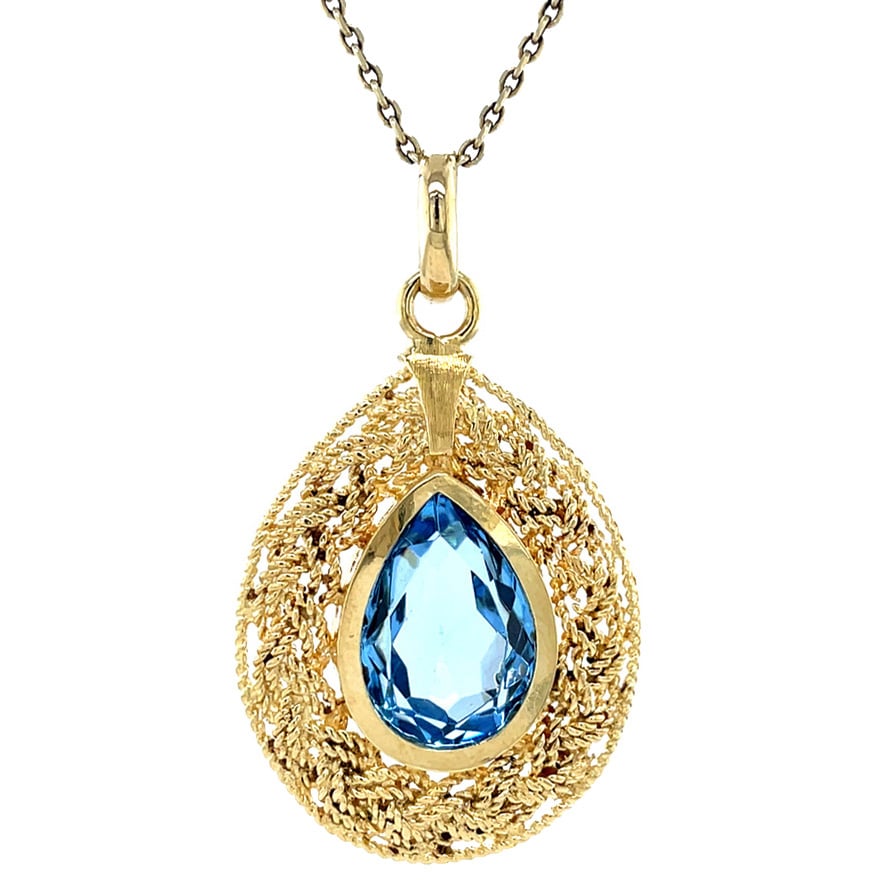 Vintage gouden hanger met blauwe kleursteen 18 krt