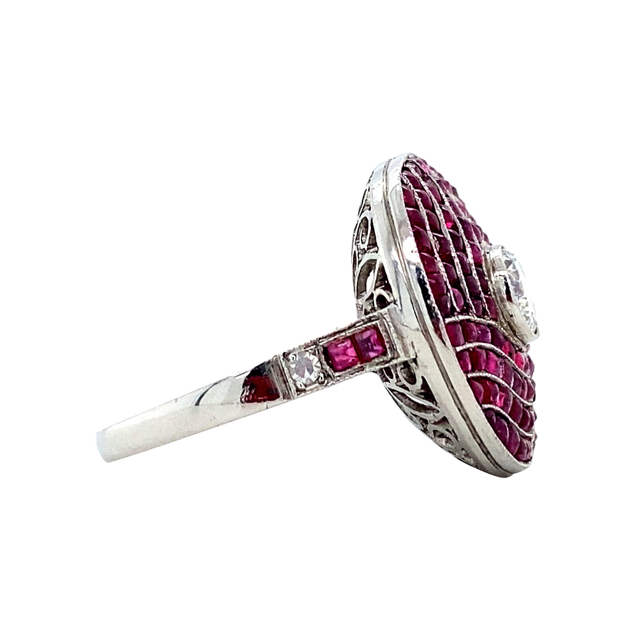 Platina ring met robijn en diamant 950