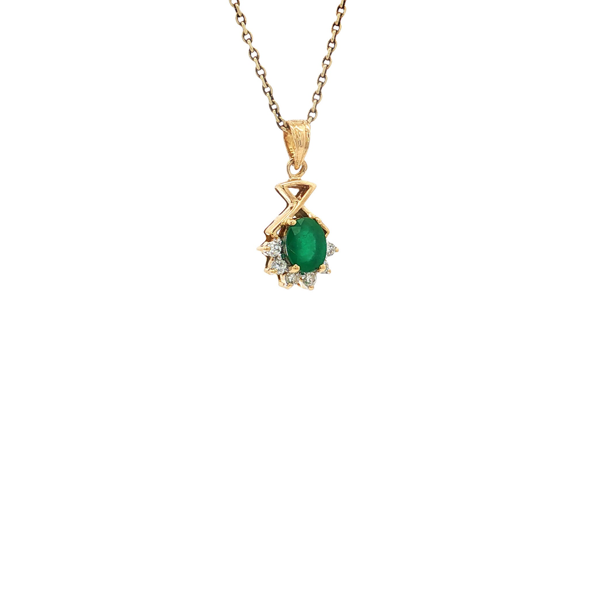 Gouden vintage hanger met smaragd en diamant 18 kt