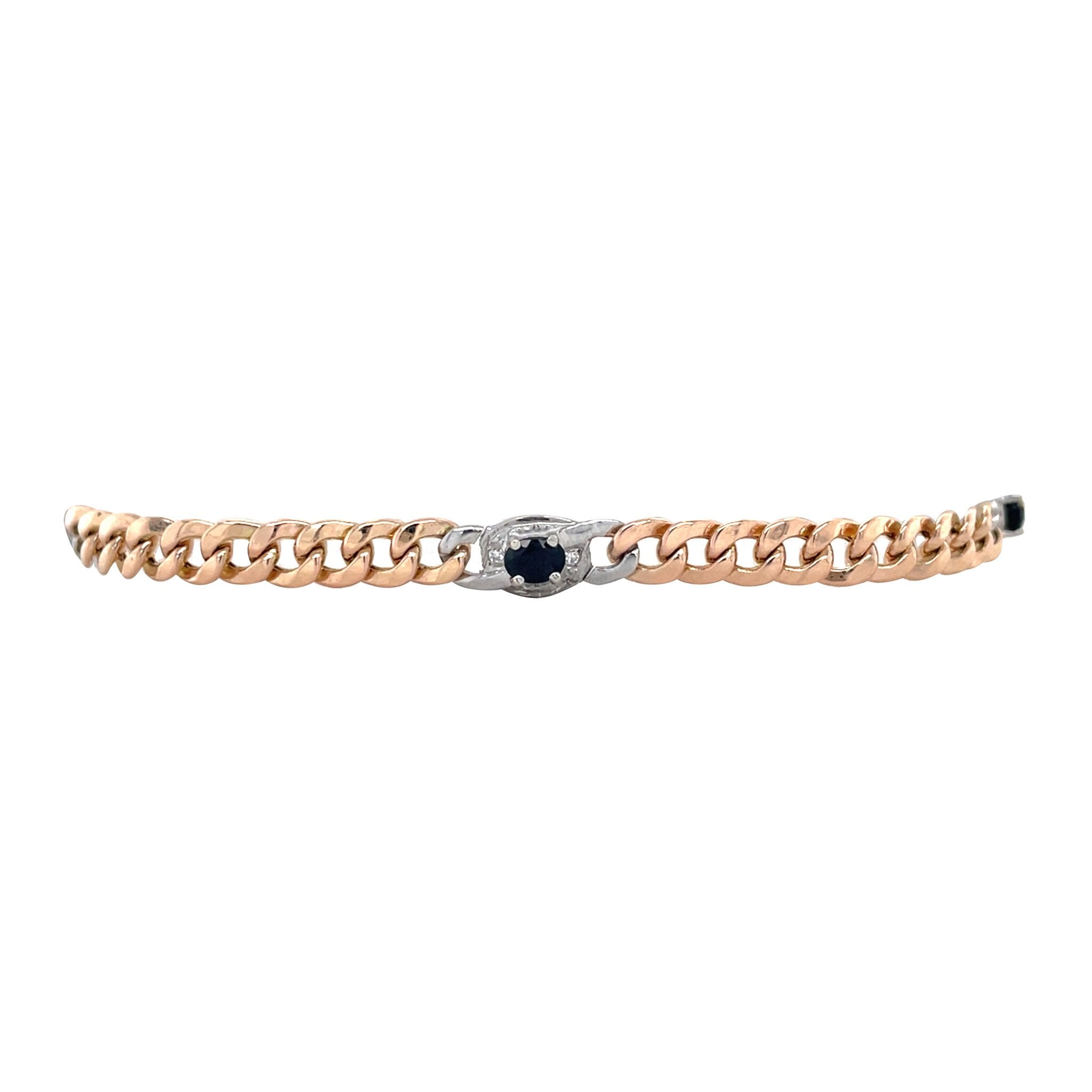 Vintage bicolour gold bracelet with sapphire and diamond 14 ct