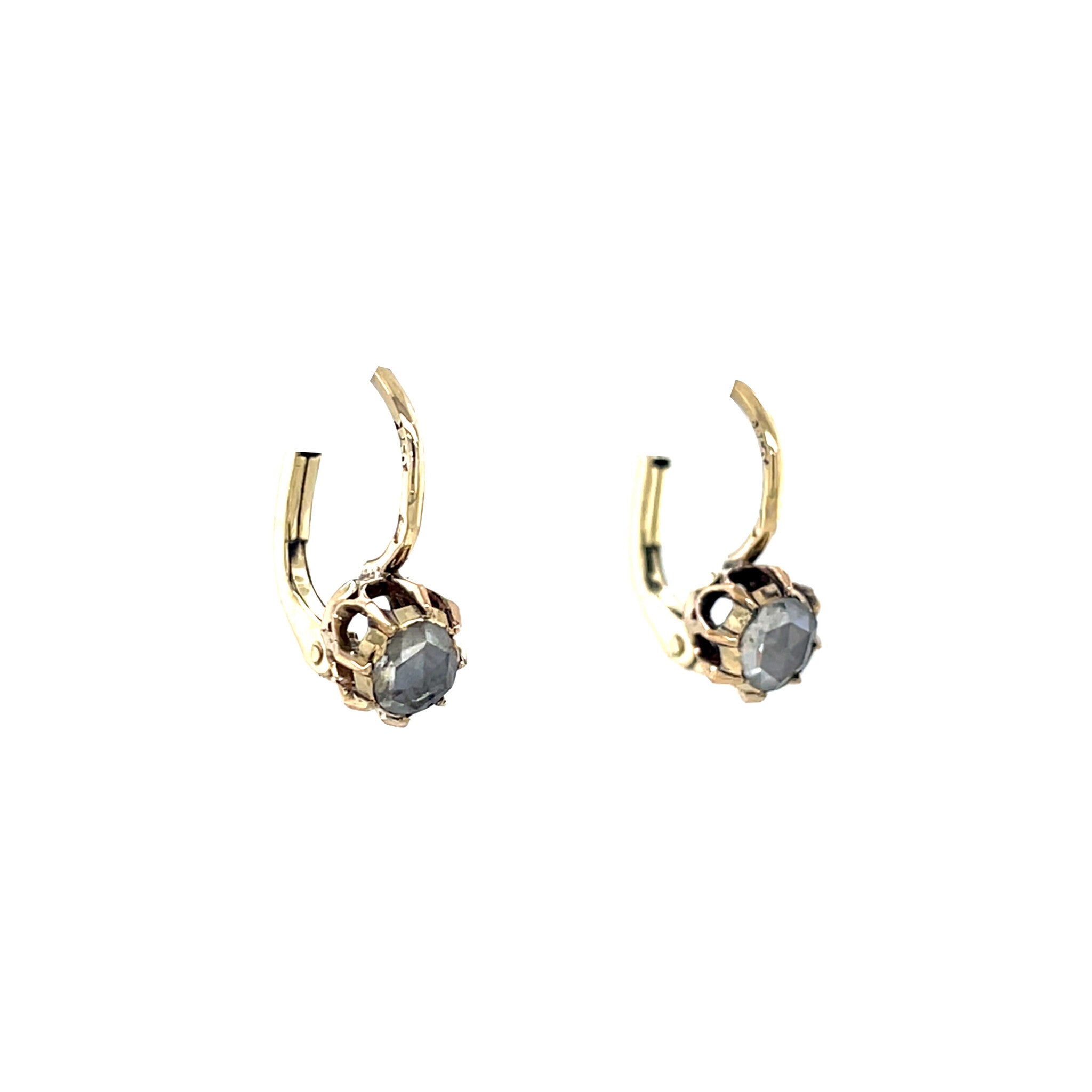 Gouden vintage oorhangers met roosdiamant 14 krt